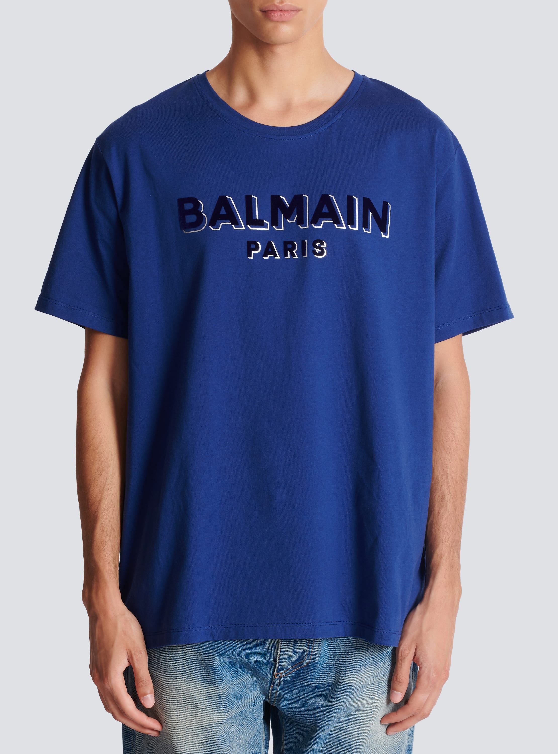 Navy blue balmain cheap t shirt