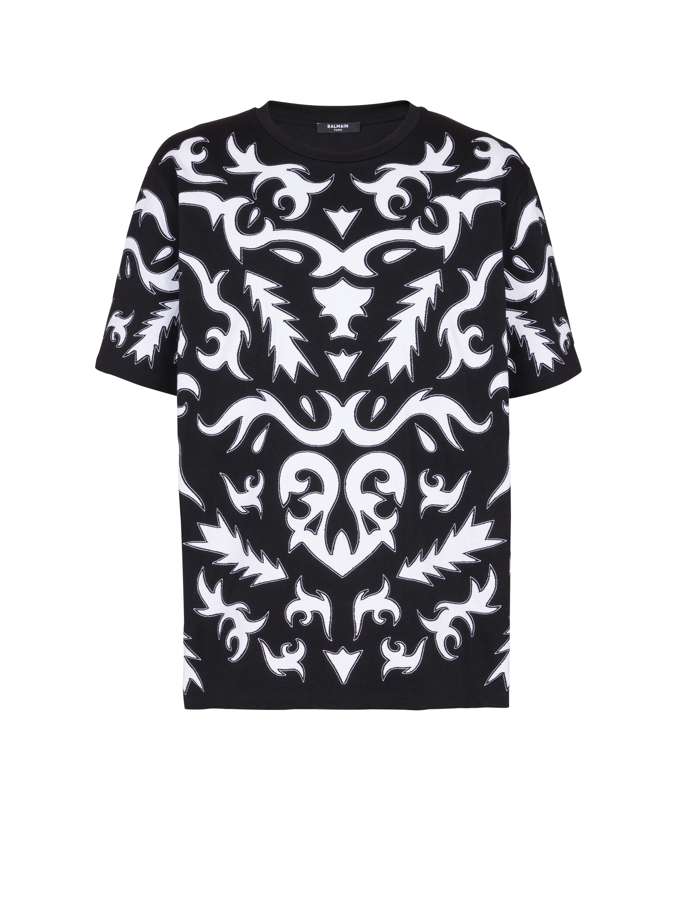 Camiseta oversize con estampado Baroque cortado a láser, negro, hi-res