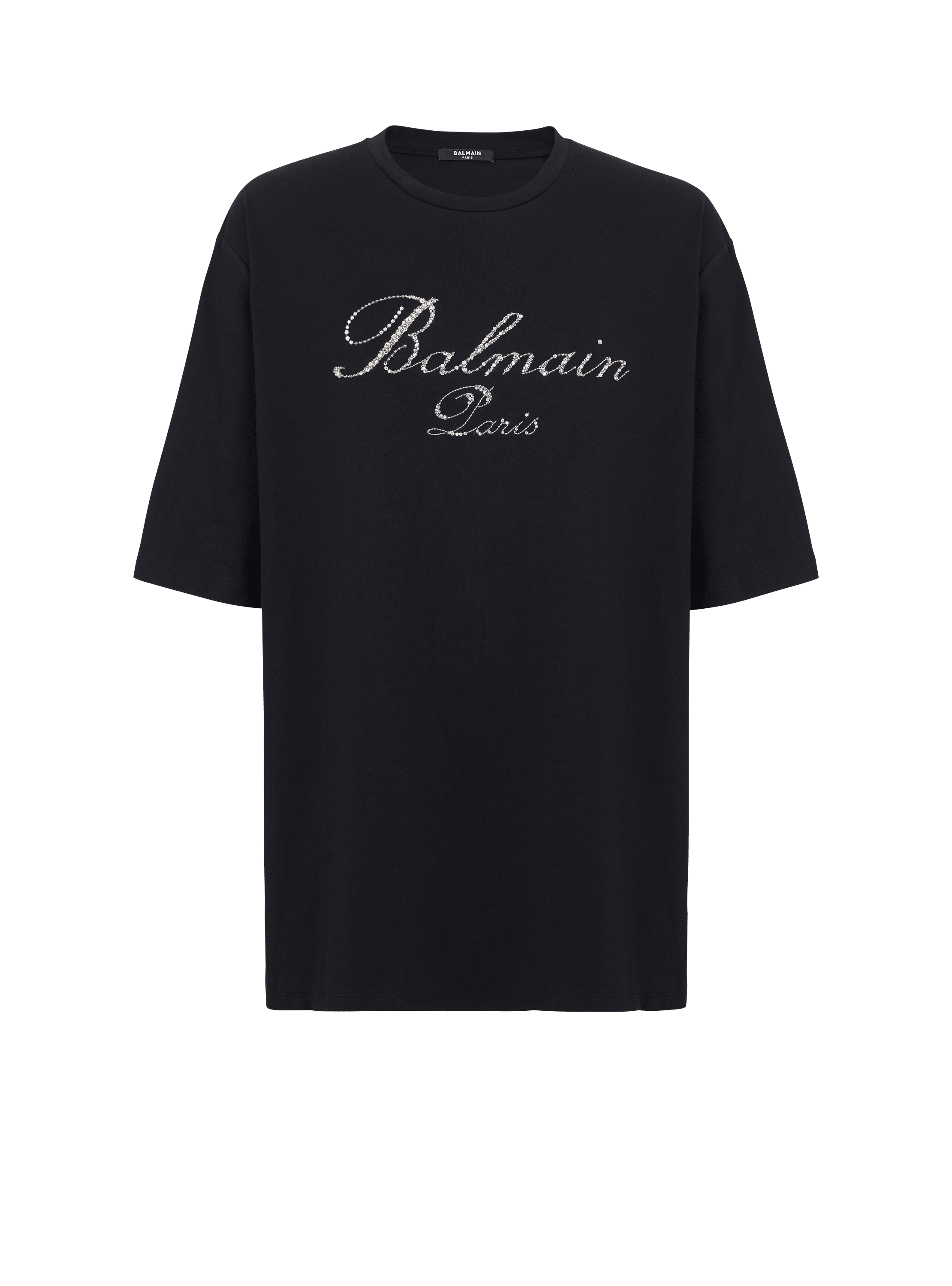 Besticktes Balmain Signature T-Shirt, schwarz, hi-res