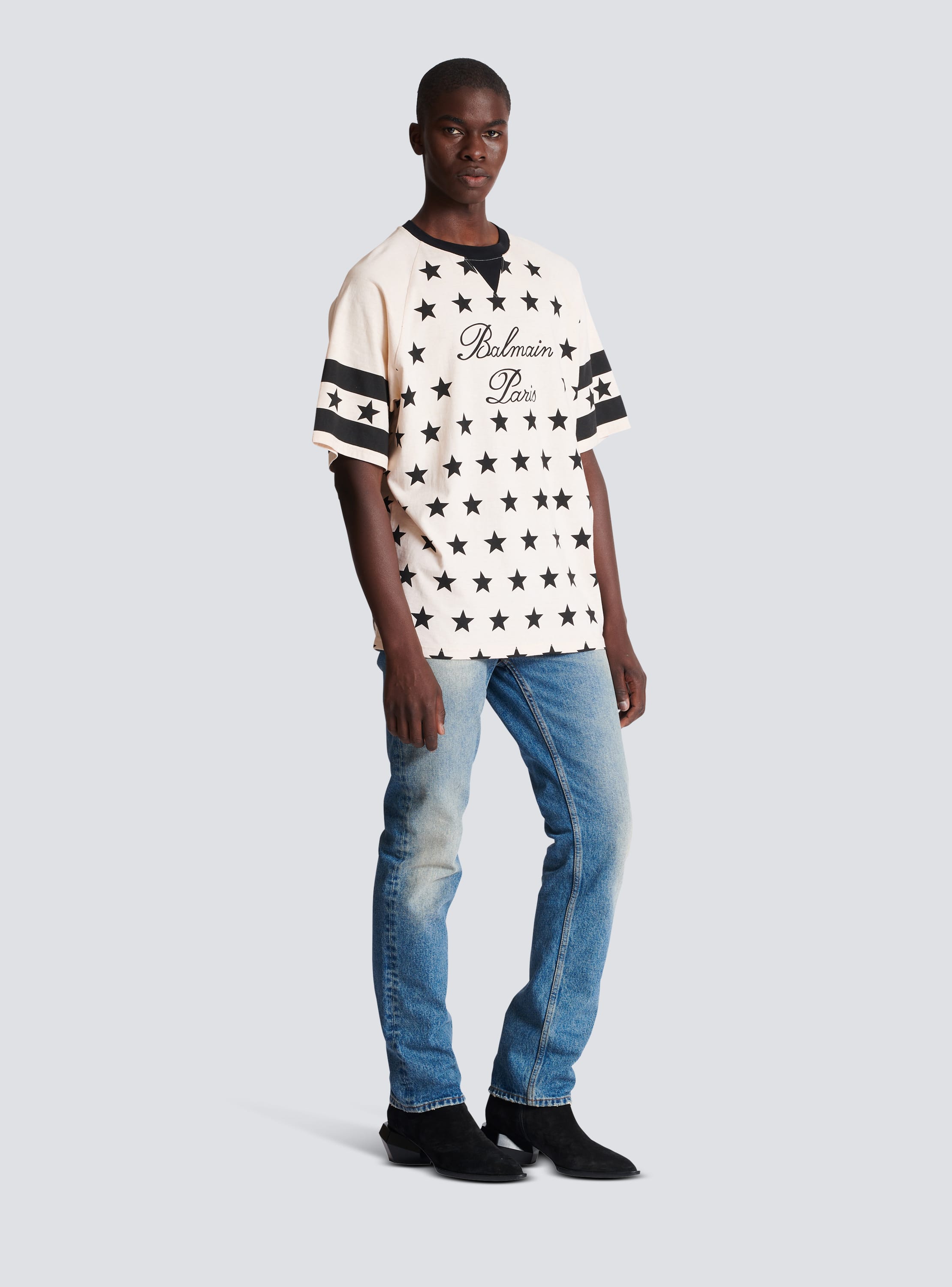 Balmain star-print collarless shirt - White