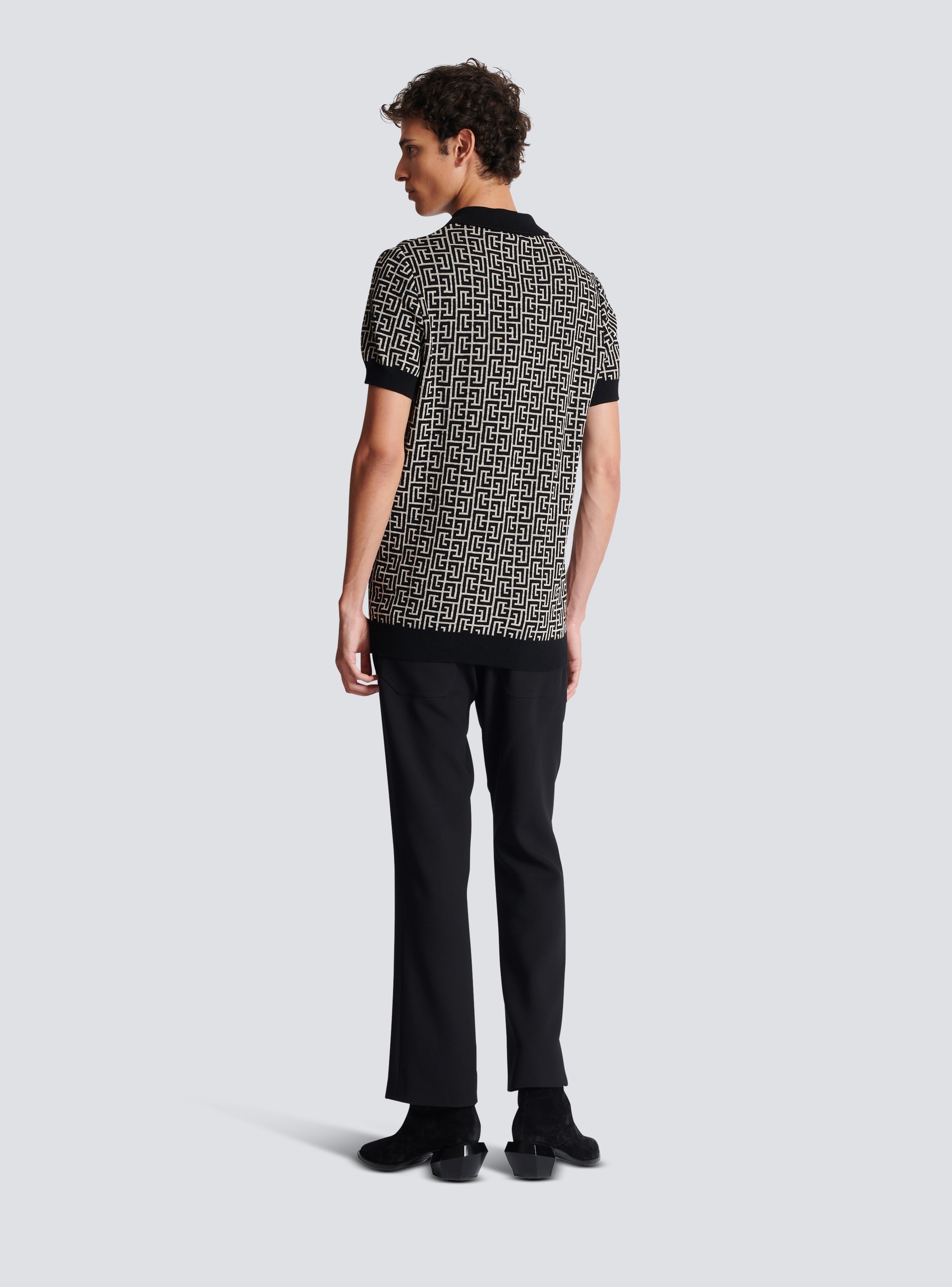 Balmain monogram-print buttoned polo shirt - IAC