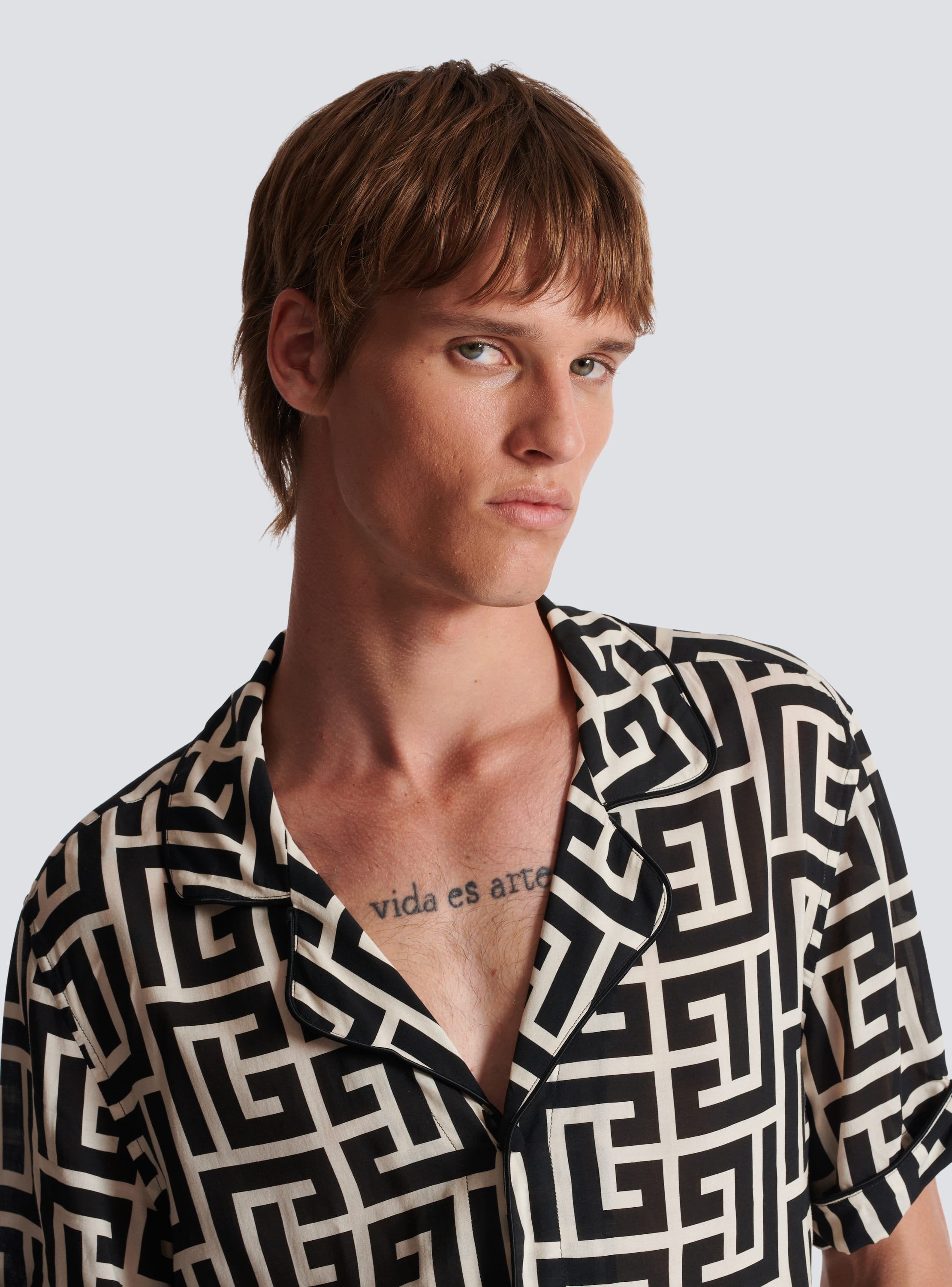 Balmain monogram-print short-sleeve shirt - Black