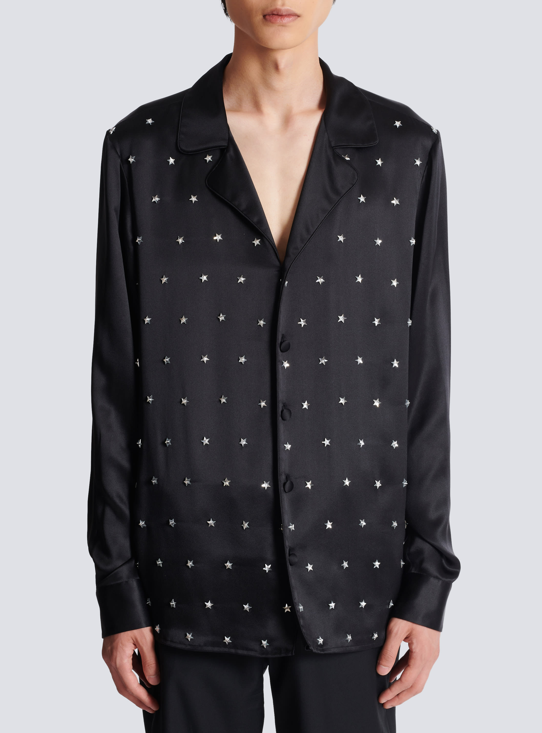 Logo embroidered silk shirt