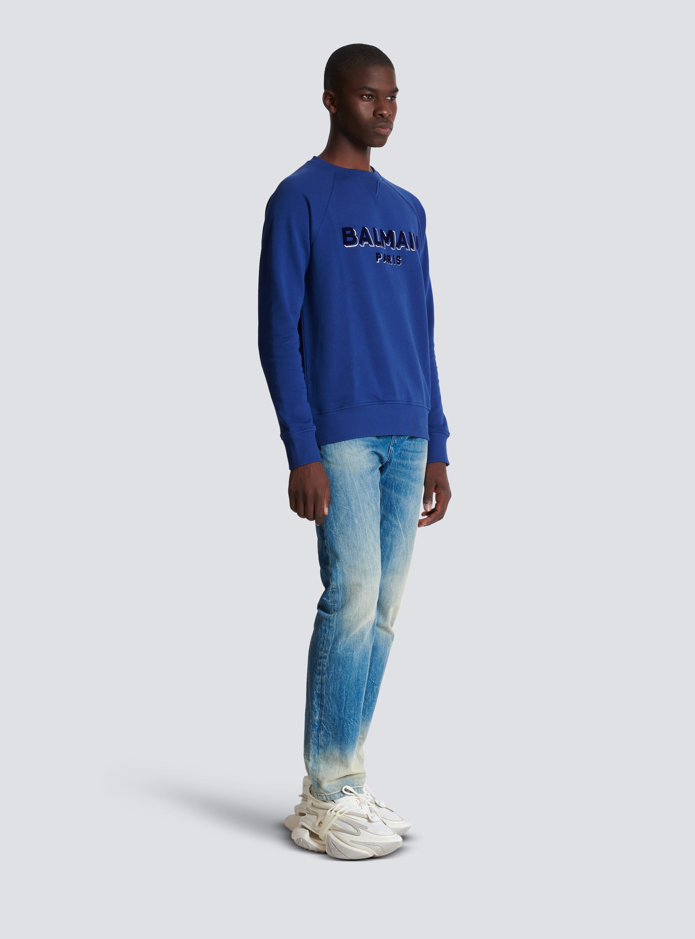 Metallic flocked Balmain sweatshirt navy - Men | BALMAIN