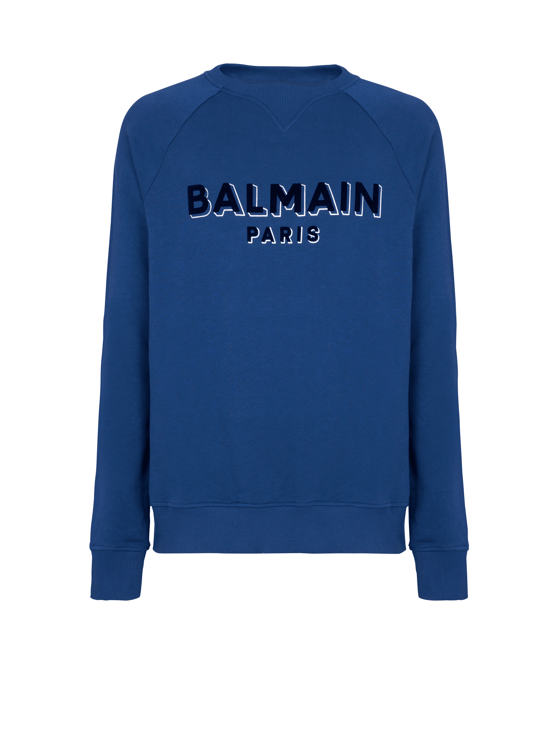 Balmain Sweatshirt mit beflocktem Metallic-Print, marineblau, hi-res