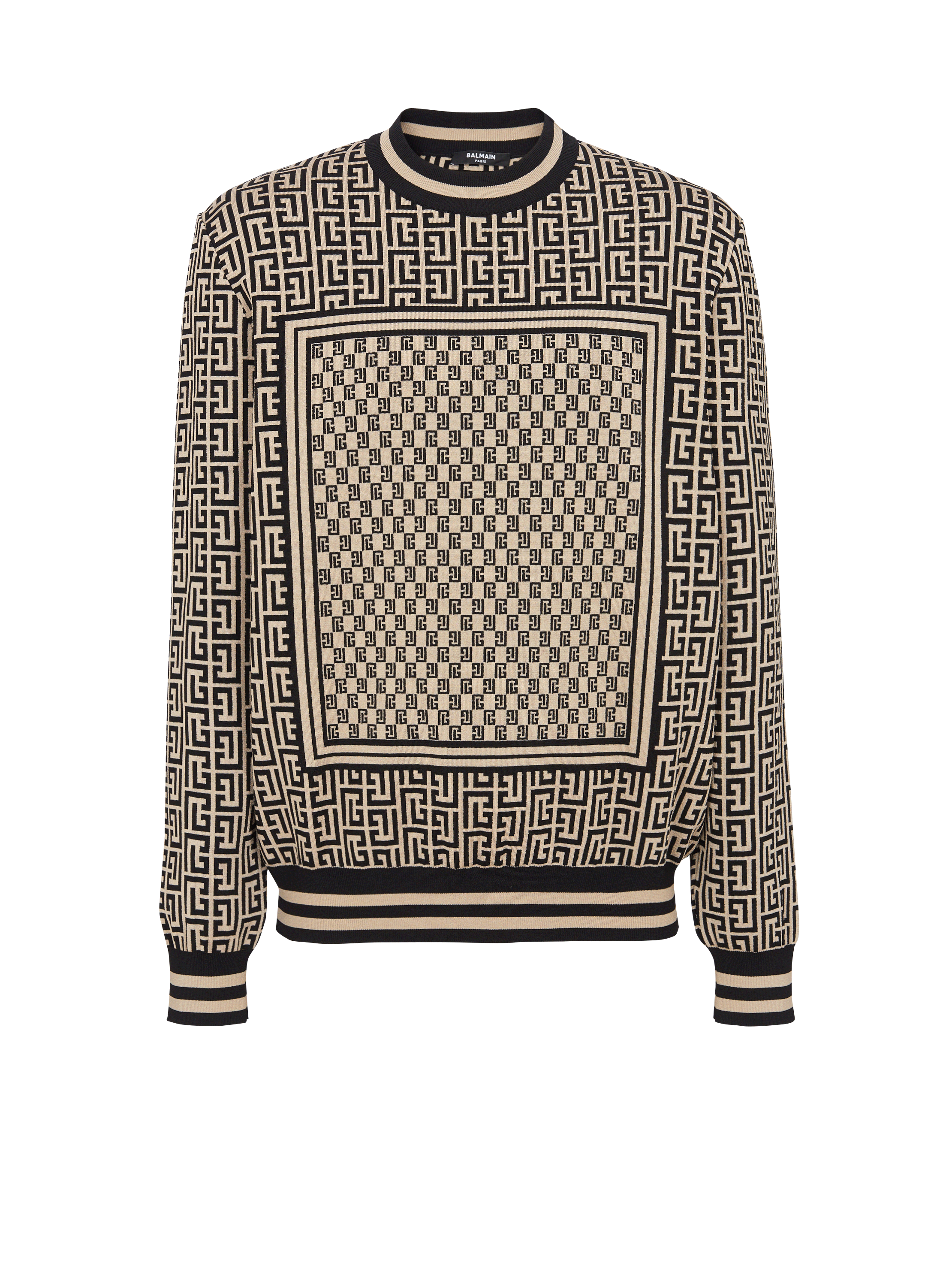 Crew necks Balmain - Mini monogram jacquard knitted pullover