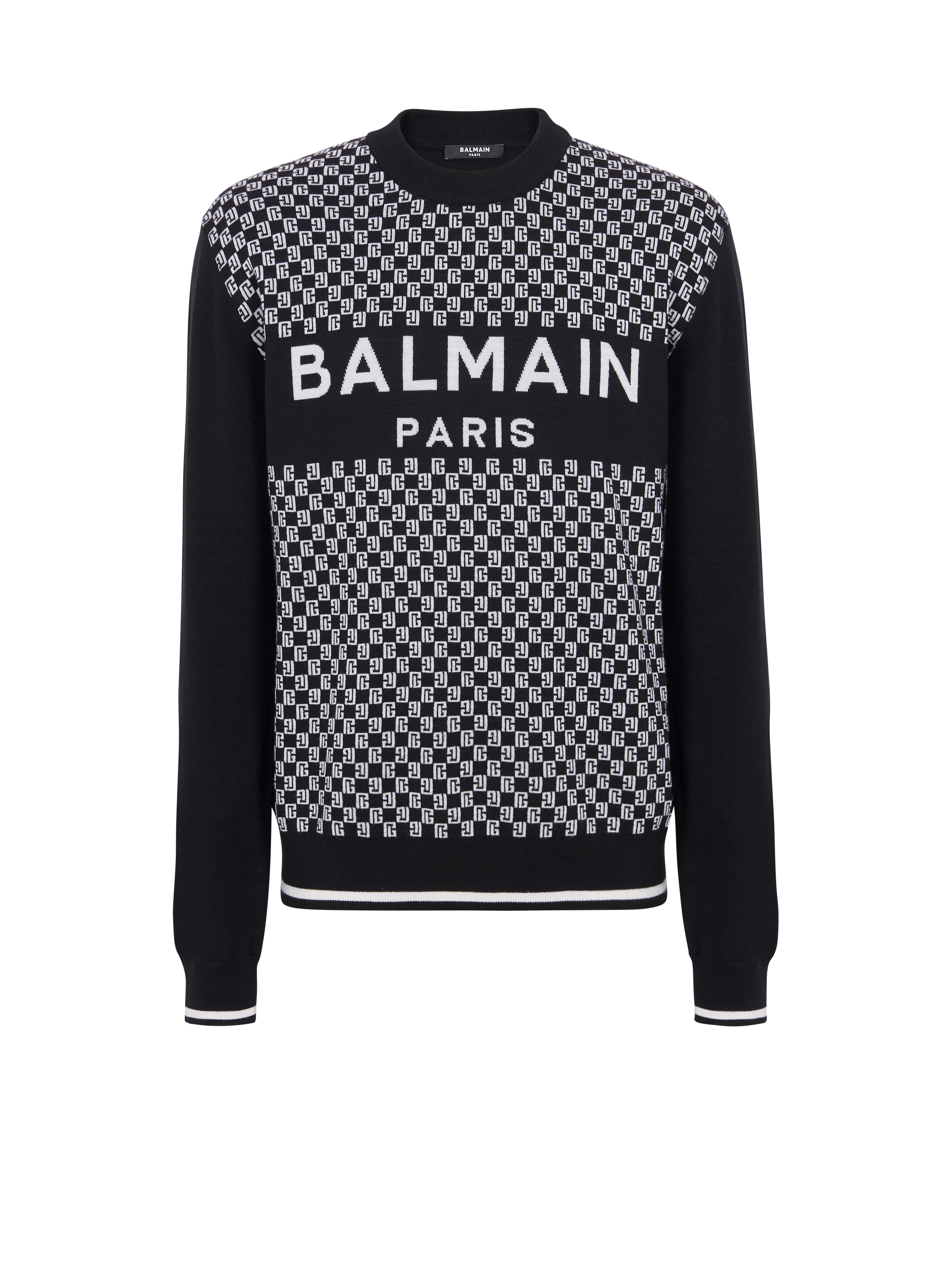Balmain Pullover mit Mini-Monogramm, schwarz, hi-res