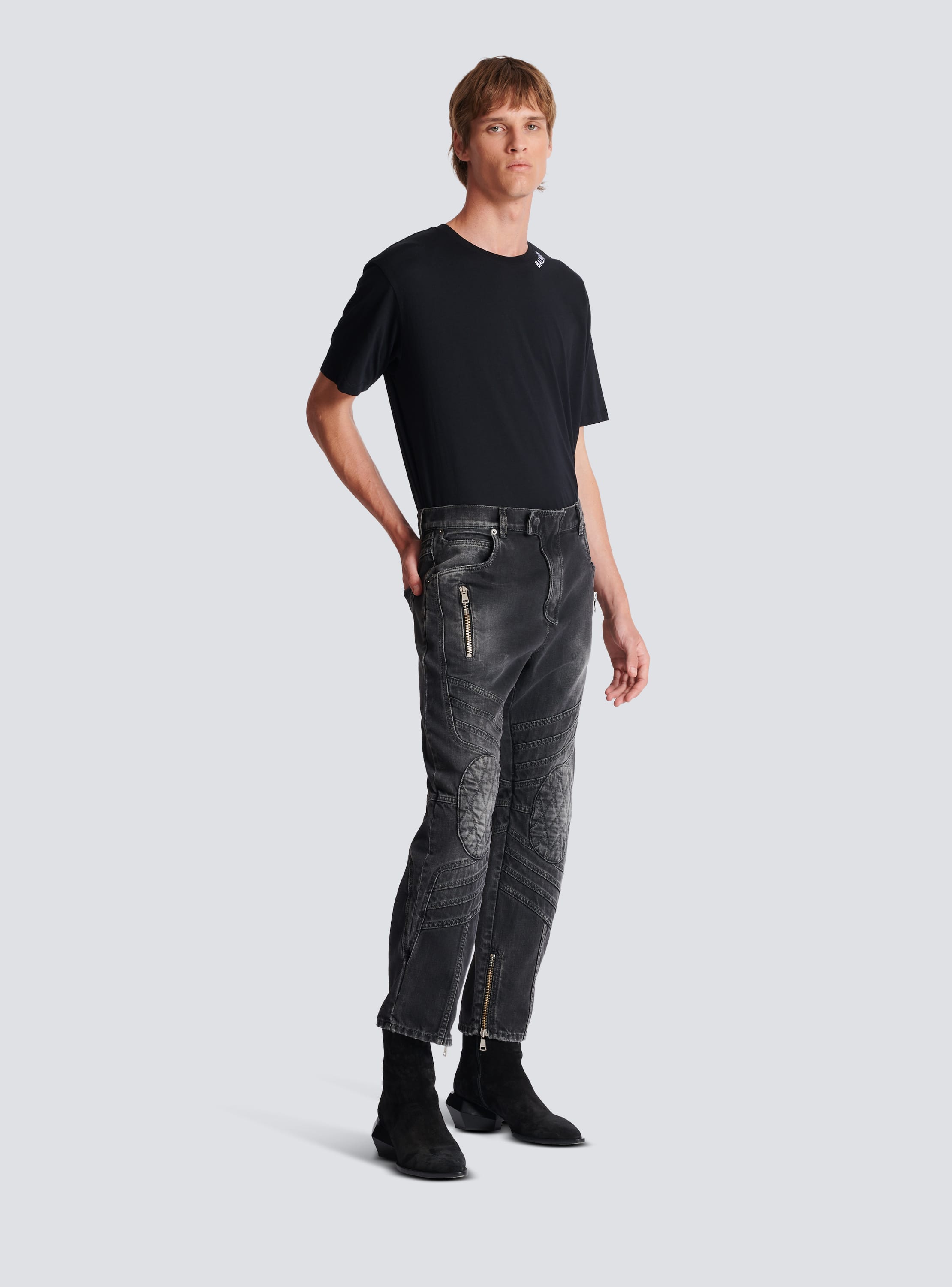 Balmain waxed biker store jeans