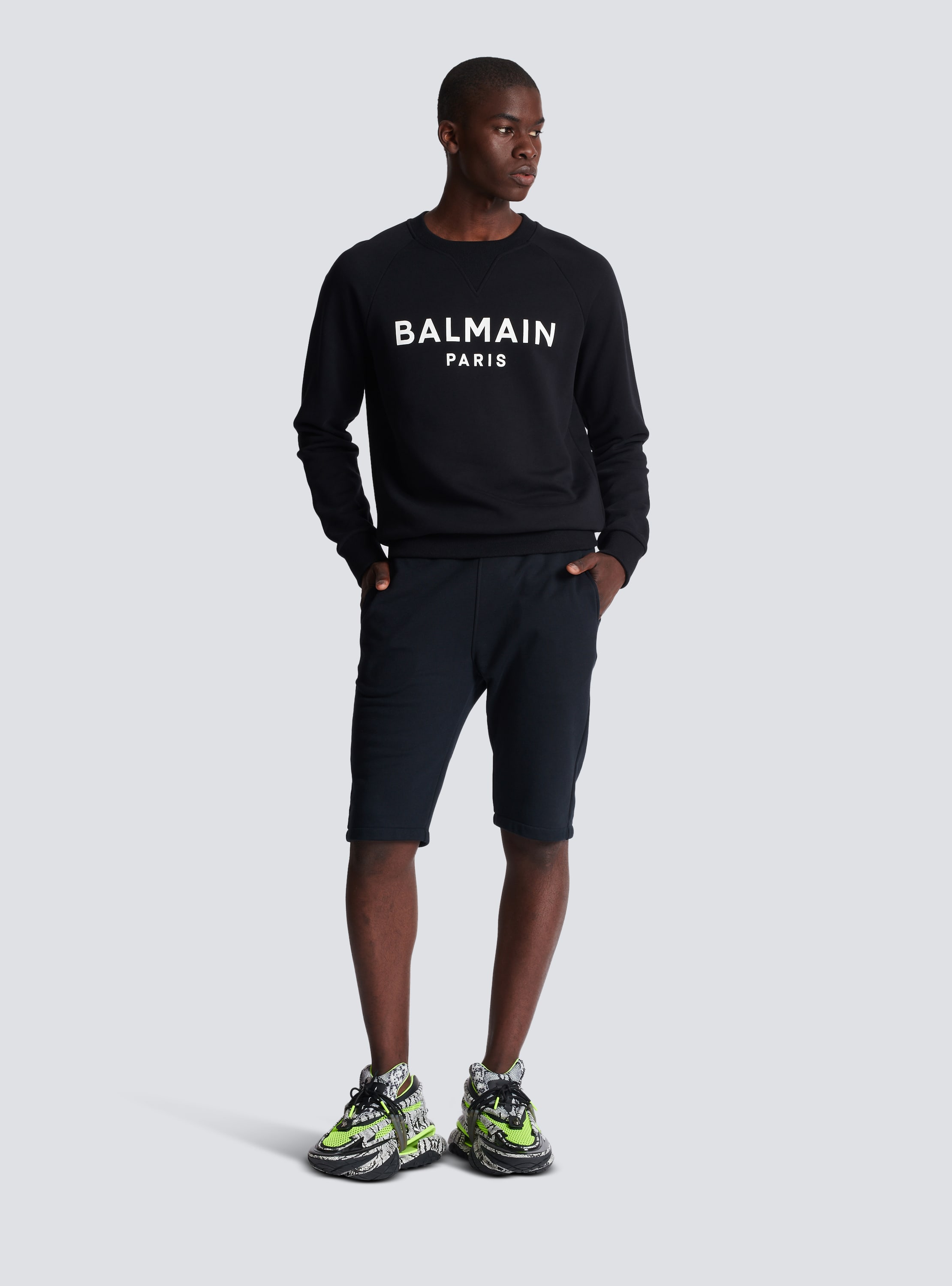 플로킹 가공 Balmain Paris 로고 디테일 코튼 쇼츠