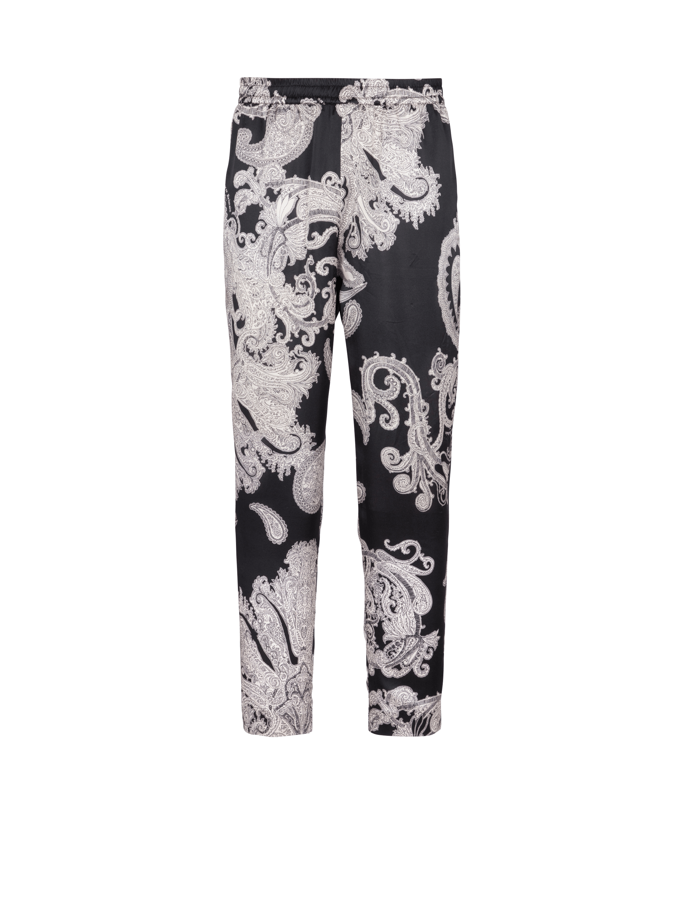 Paisley print silk trousers, black, hi-res