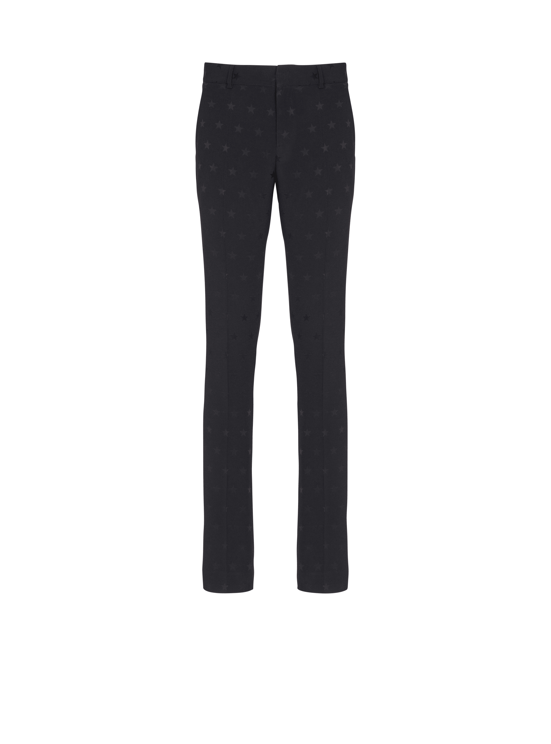 Jacquard crepe trousers with stars, black, hi-res