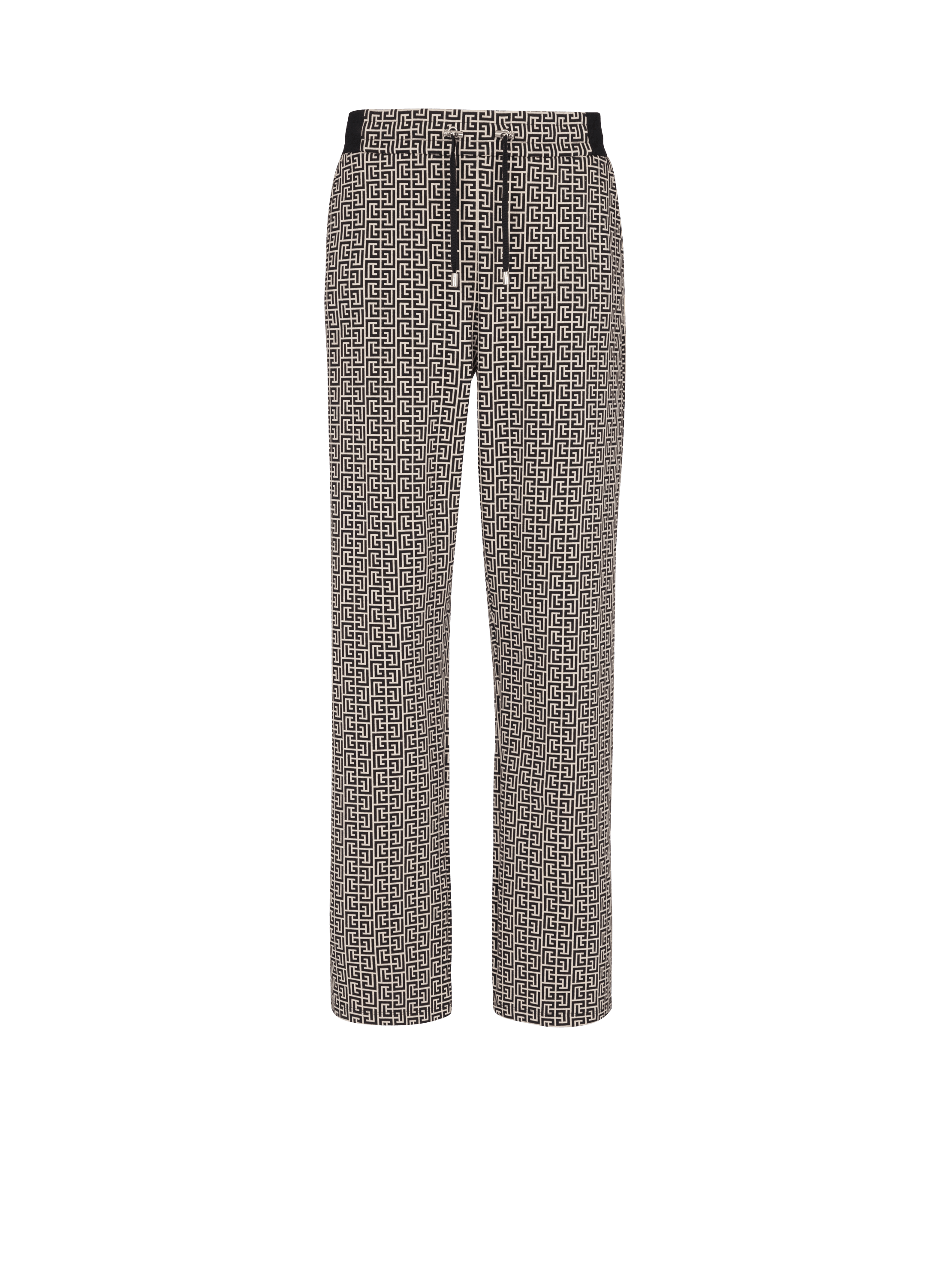 Pantalones de estilo informal de jacquard con monograma, negro, hi-res