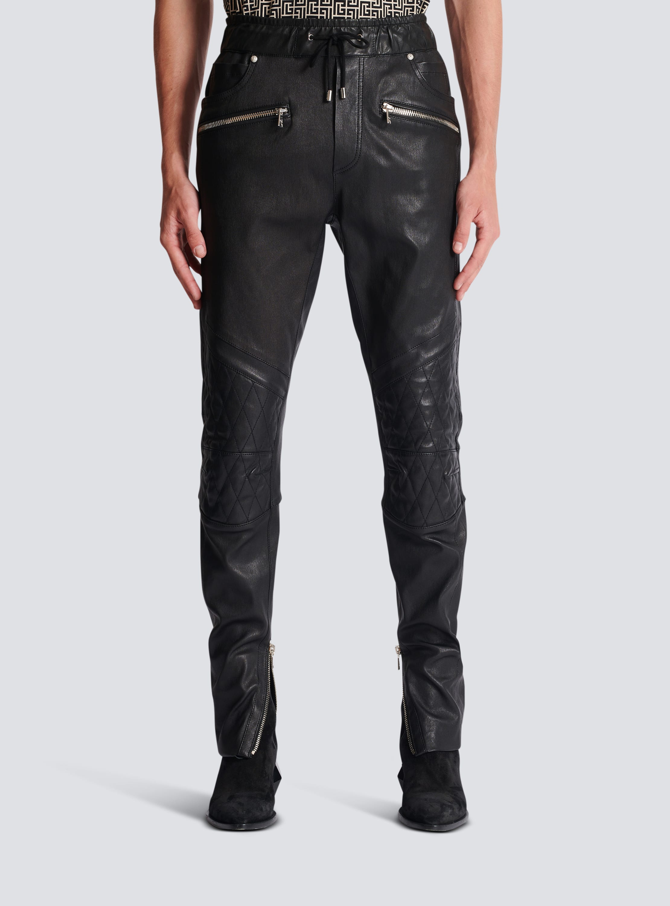 Pierre Balmain Women's Leather Pants FP5305L Black/Blue 38 (US 6) X 30