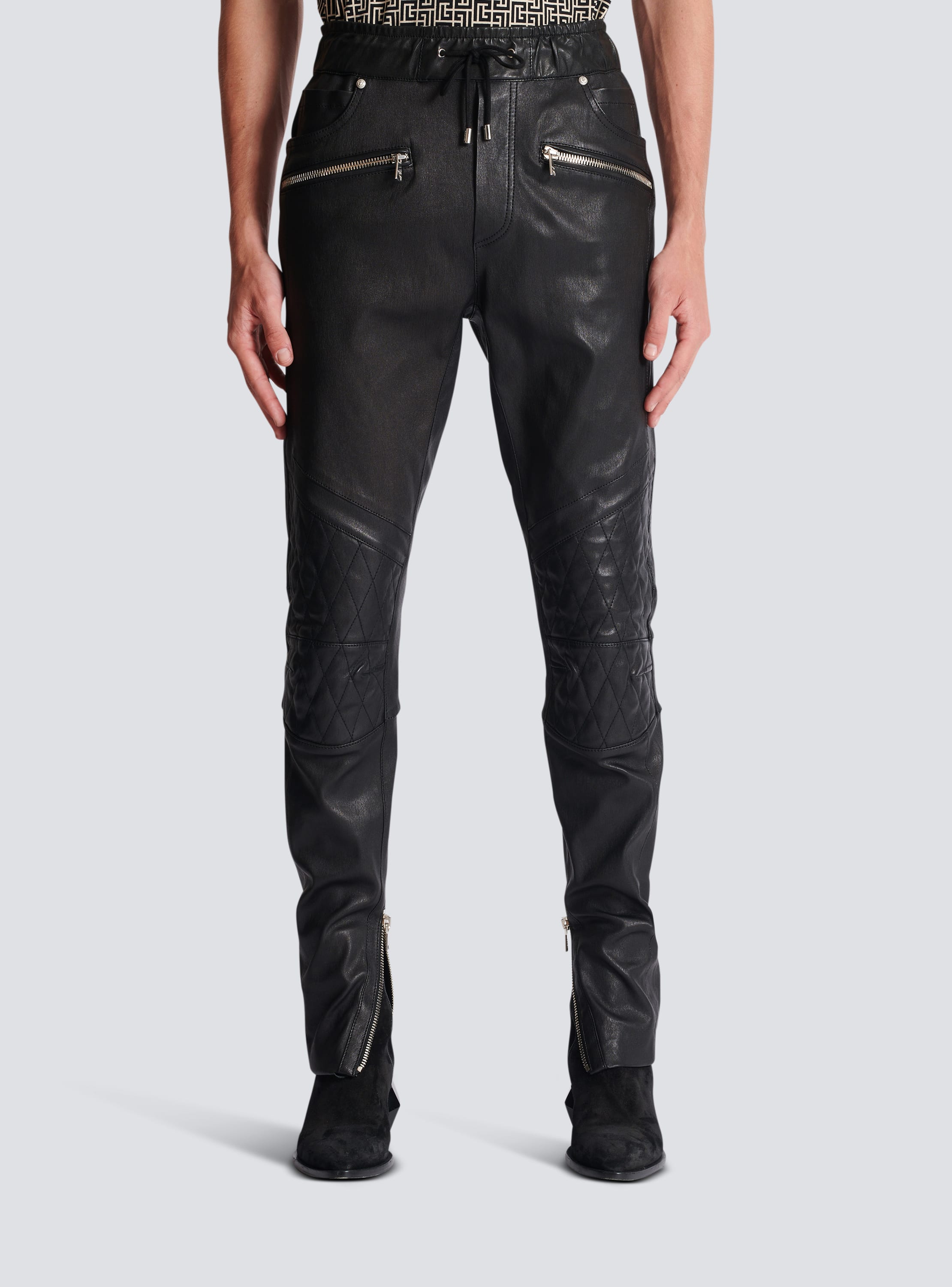 Balmain: Black Belted Leather Trousers