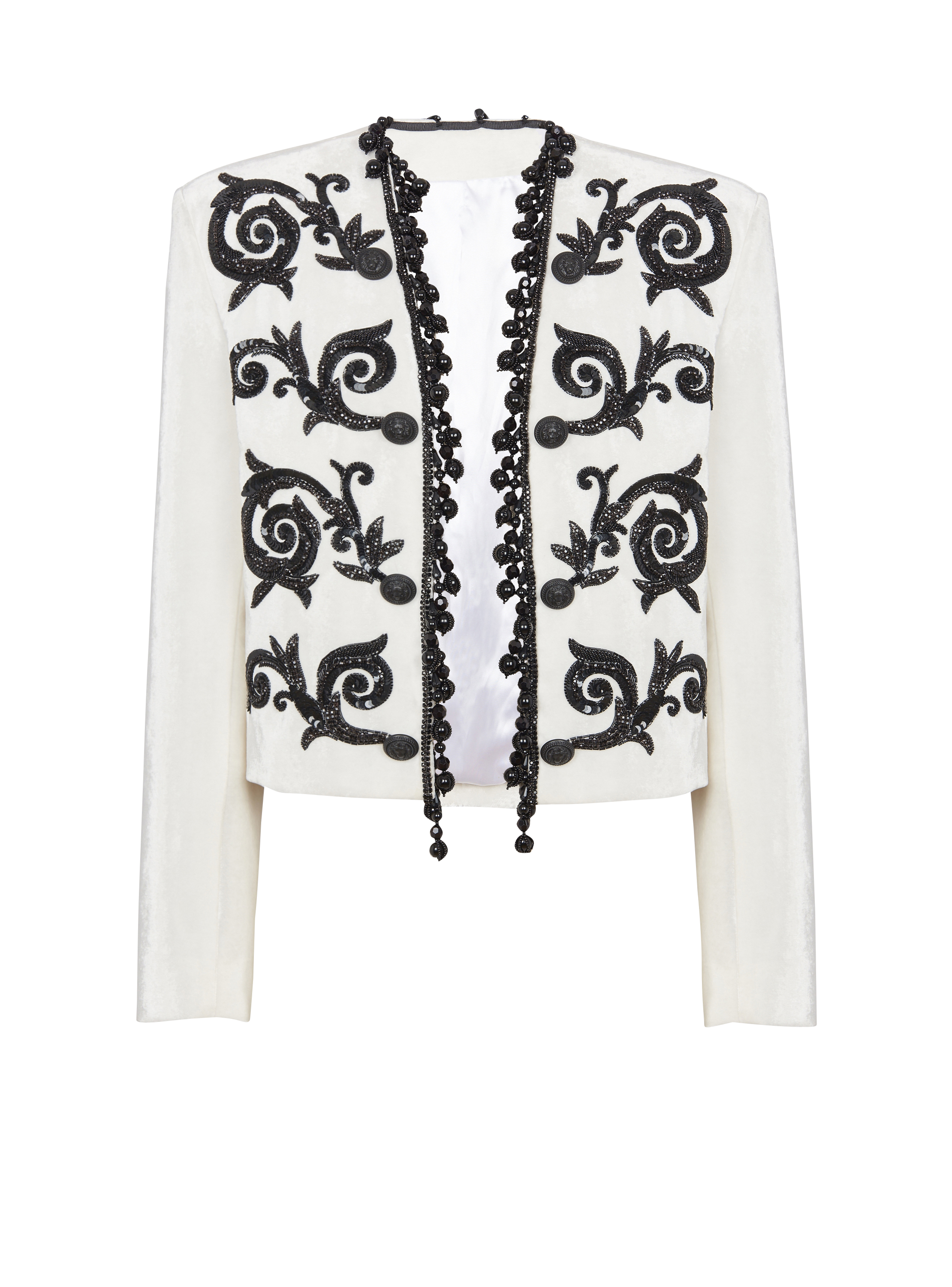 Embroidered velvet Spencer jacket, white, hi-res