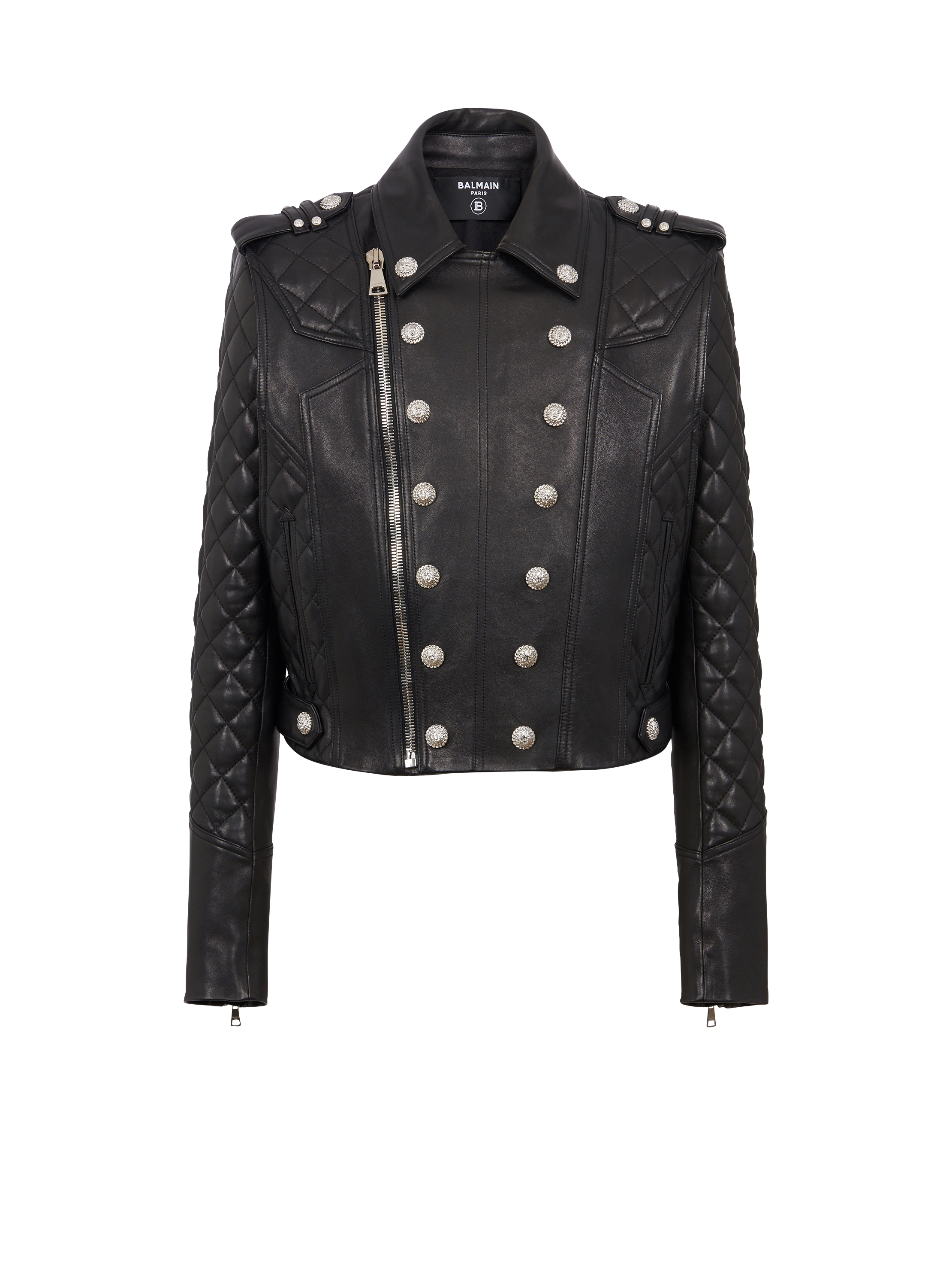 Veste biker en cuir matelassé