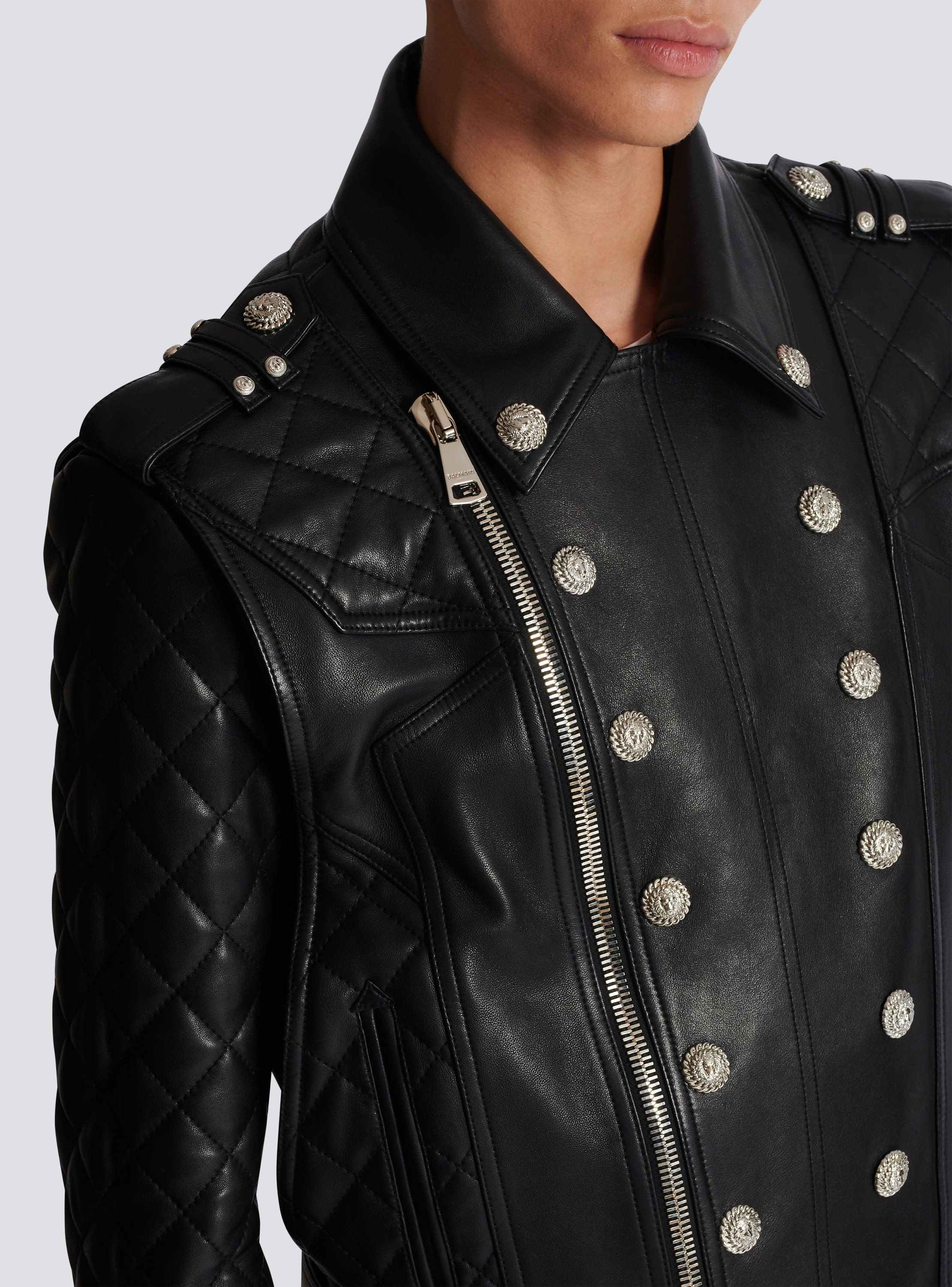 Quilted leather biker jacket Men BALMAIN