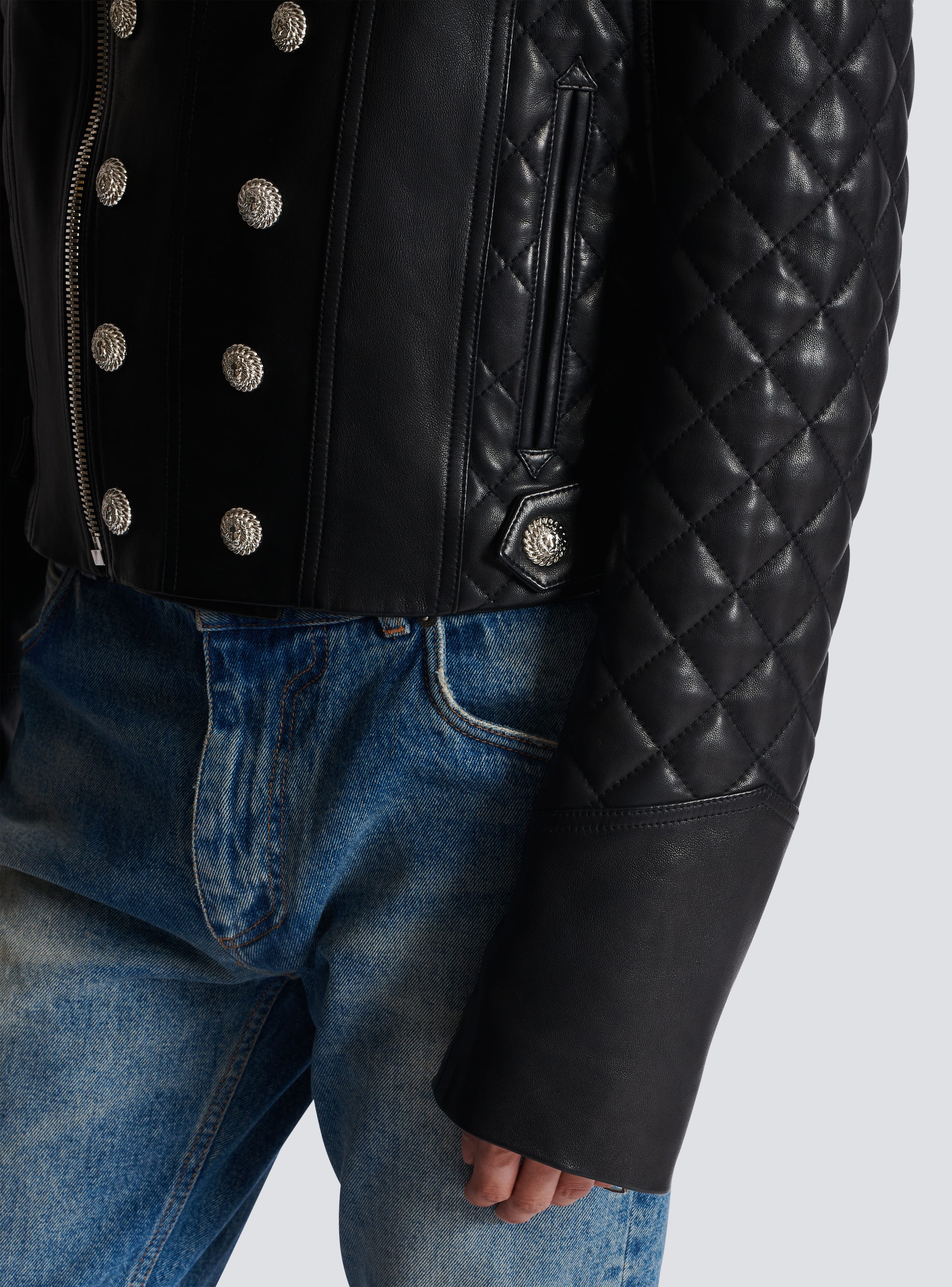 Balmain Black Leather Biker Pants M Balmain