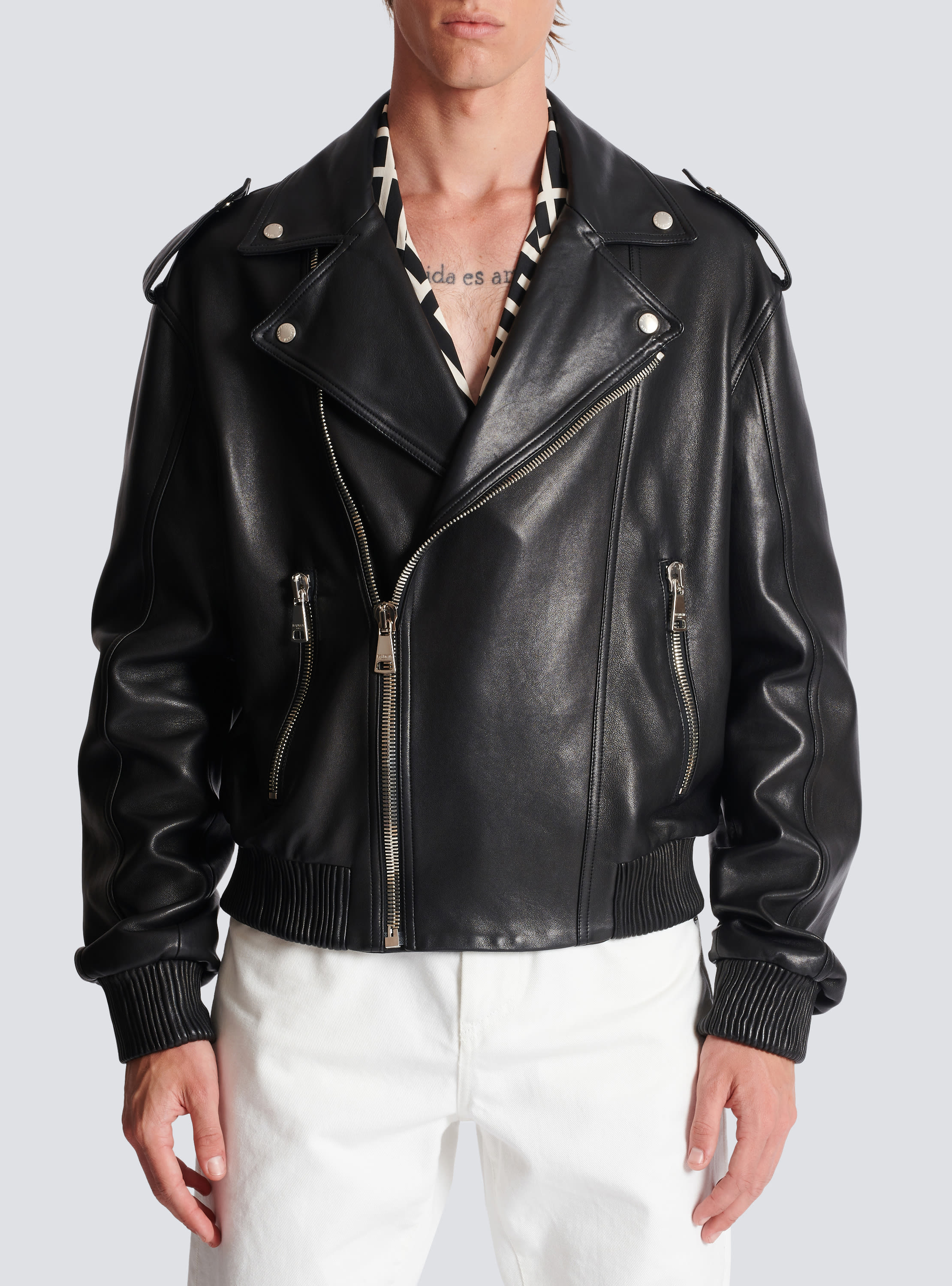 Blouson bomber en cuir noir Homme BALMAIN