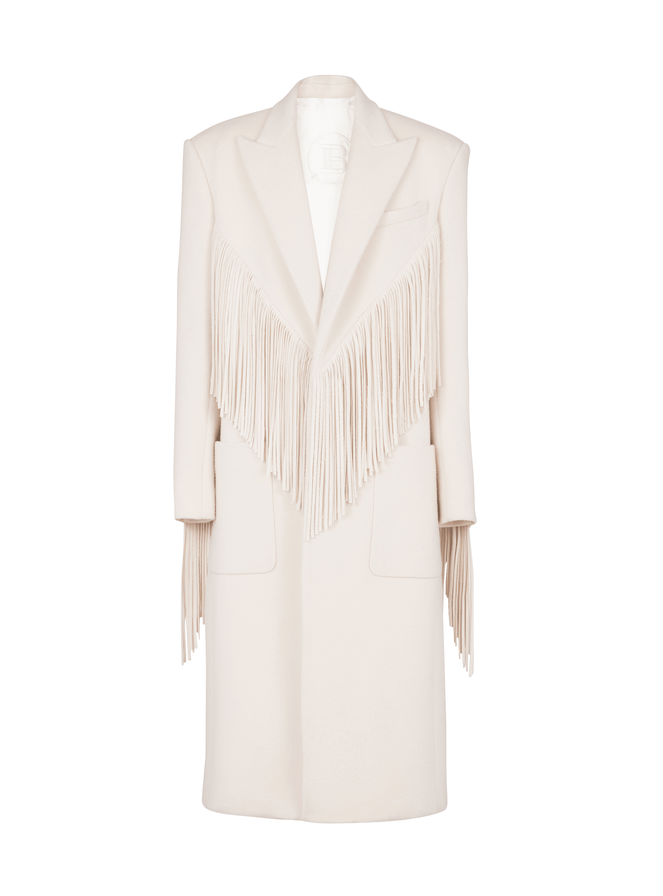 Unisex long fringed wool and cashmere coat