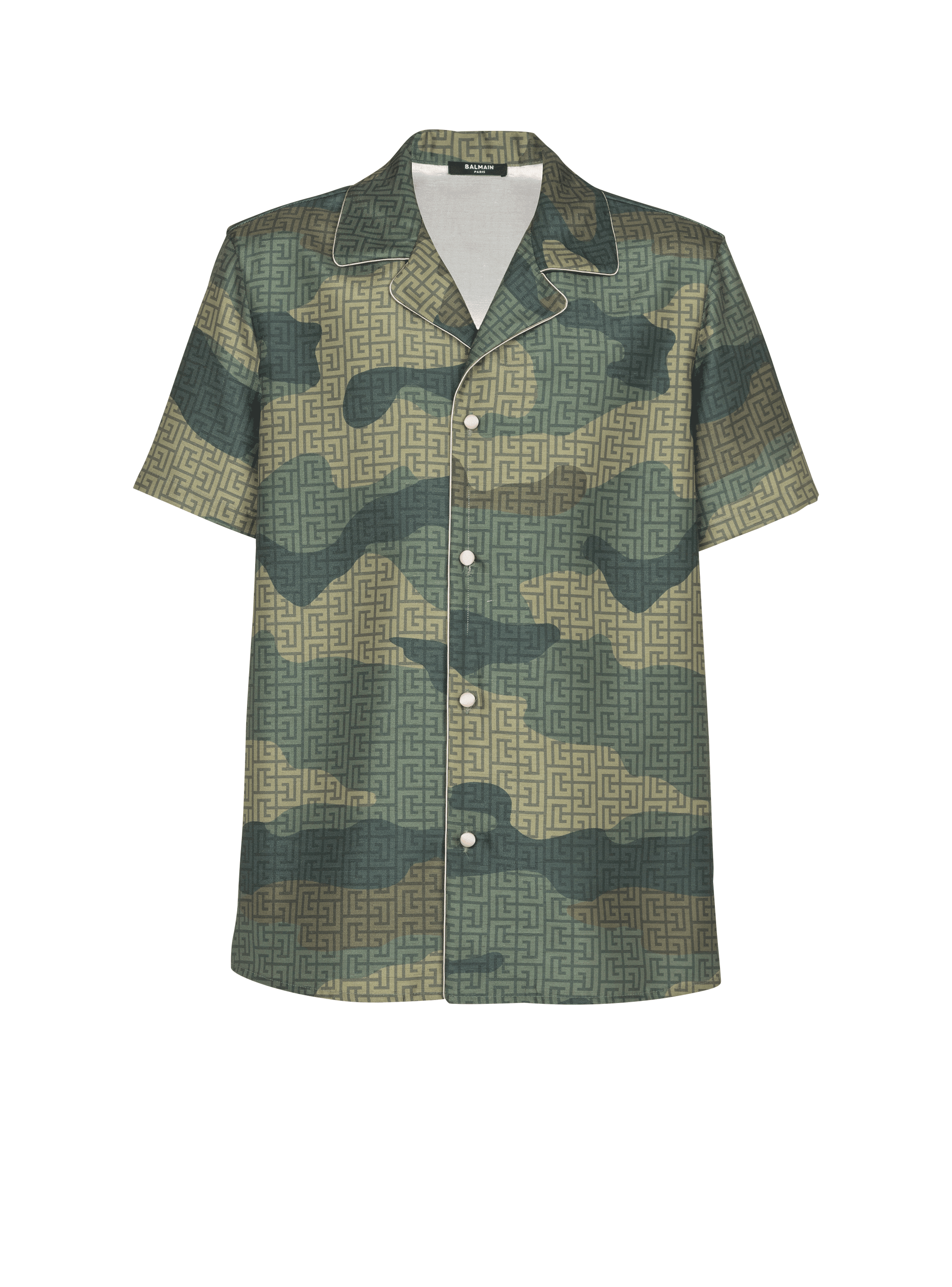 Camisa de shantung con estampado de monograma de camuflaje