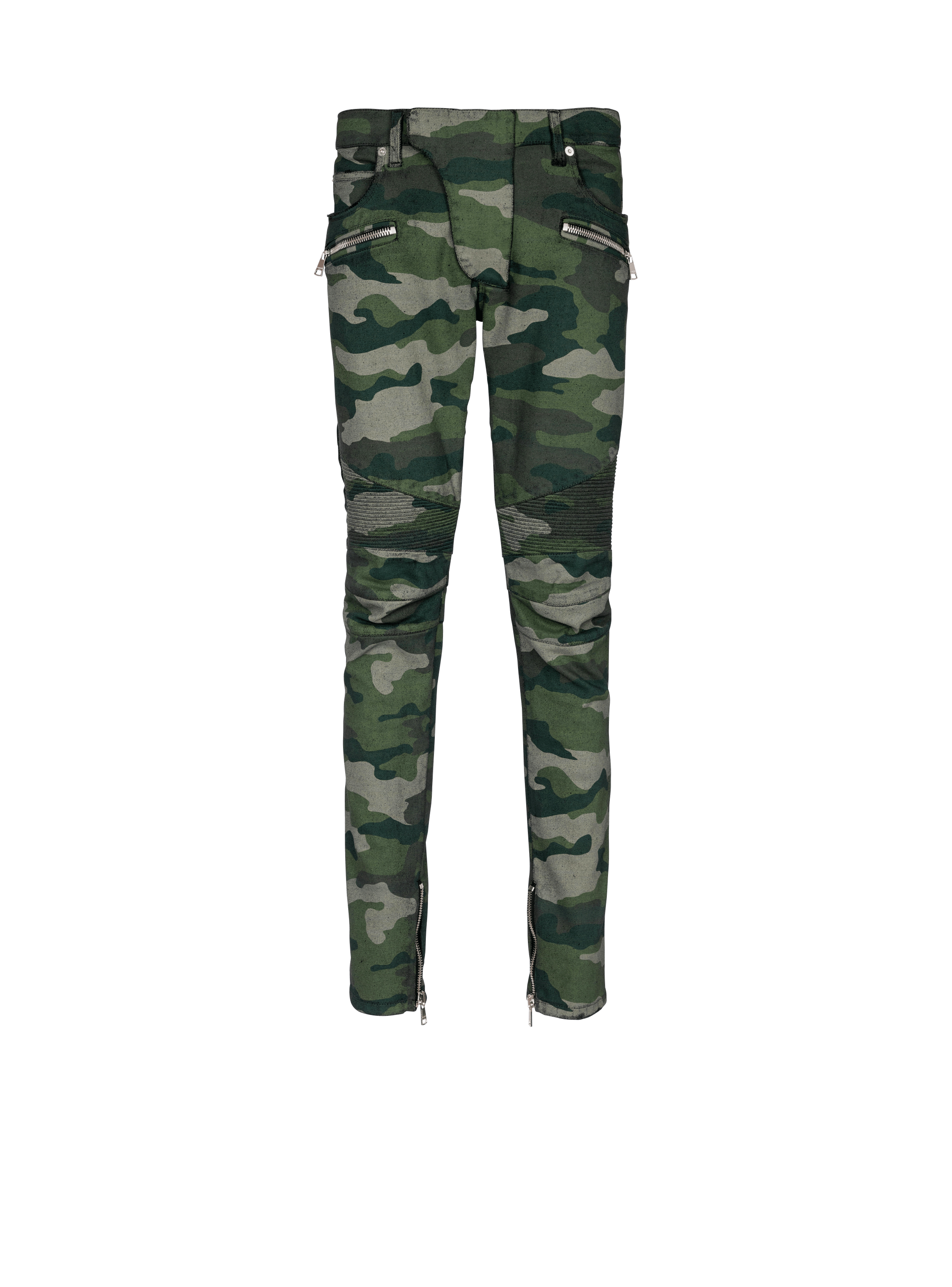 Slim-Jeans mit Rippendetails und Camouflage-Print