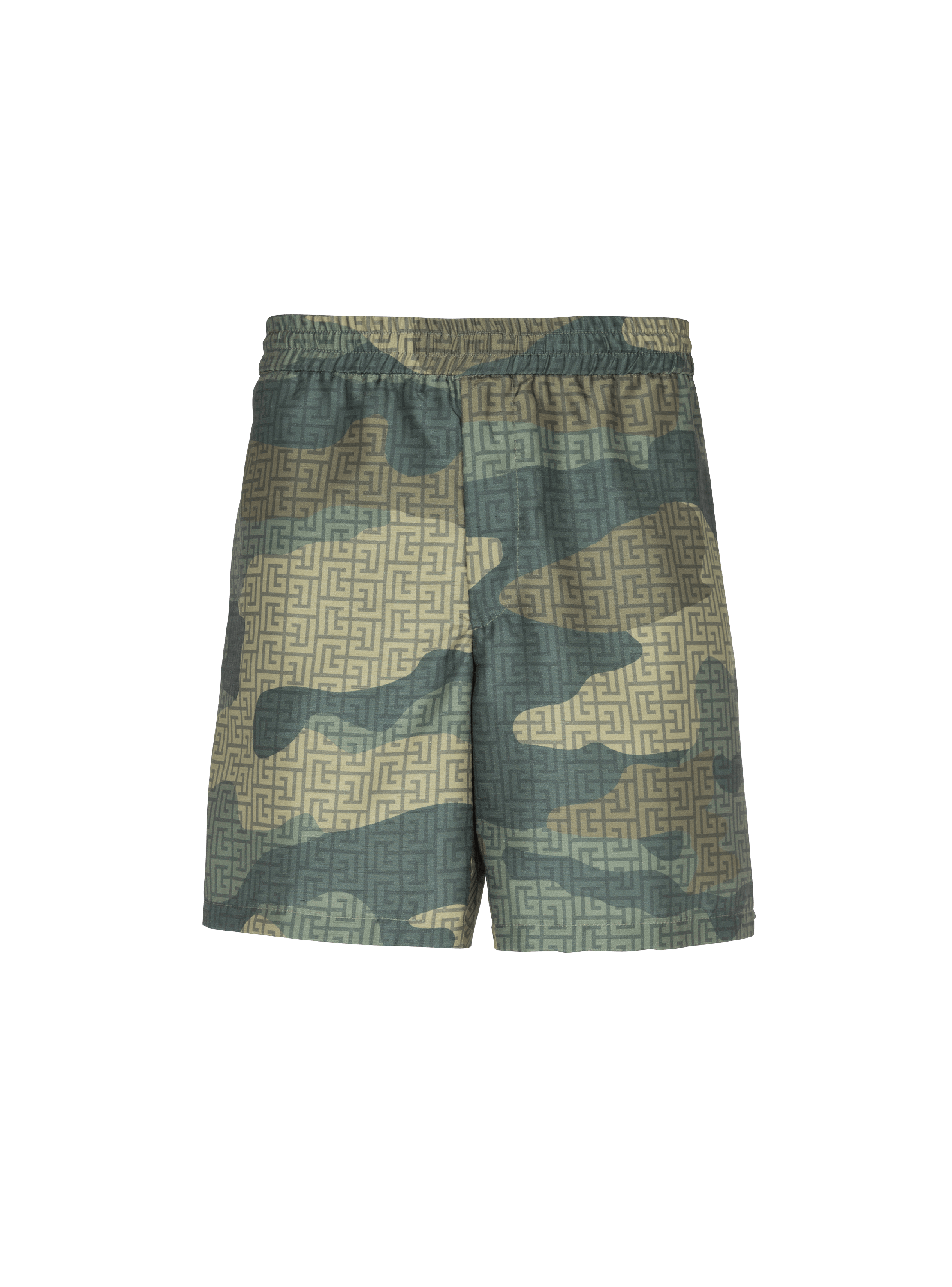 Pantalones cortos de shantung con estampado de monograma de camuflaje 