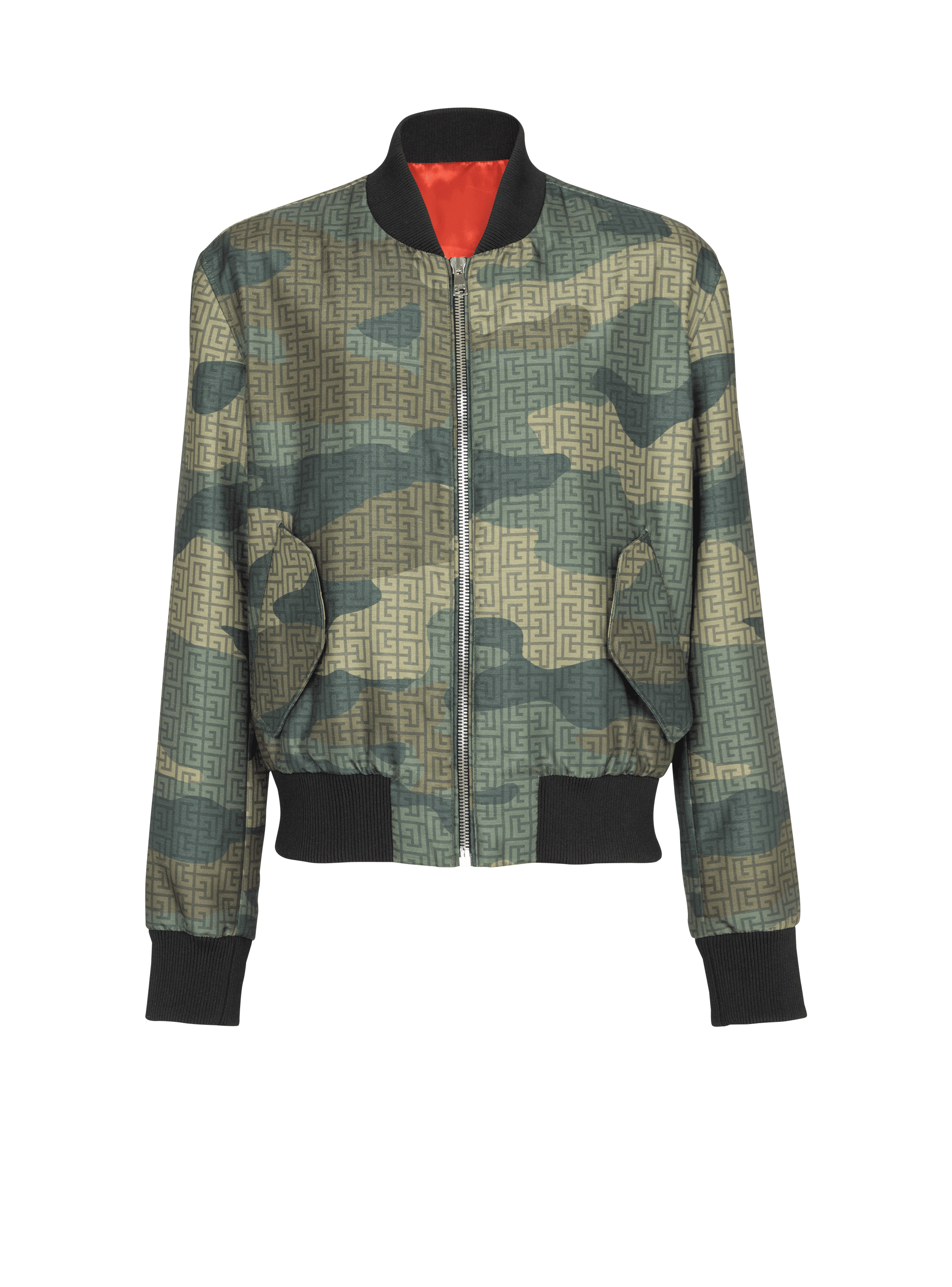 Bomber in shantung con stampa camouflage monogramma