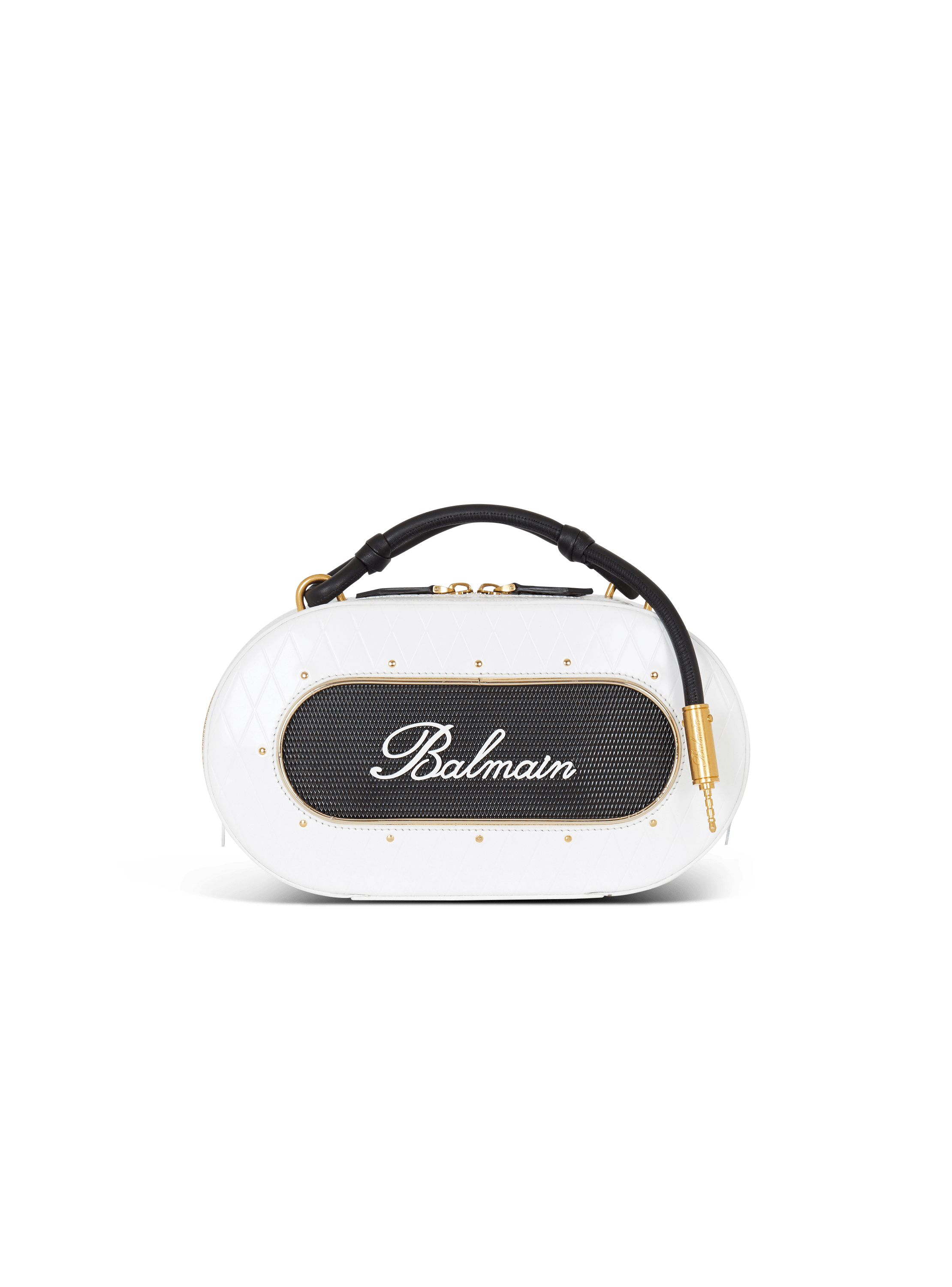 Rubber Radio bag with Balmain Signature and embossed Grid motif