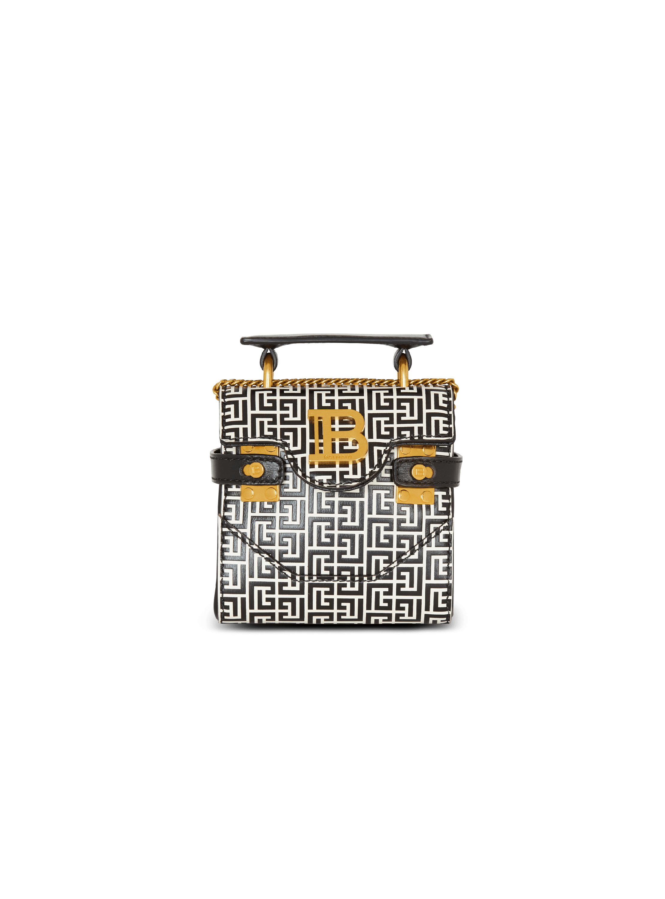 Mini-Tasche B-Buzz 12 aus geprägtem Kalbsleder mit PB Labyrinth-Monogramm