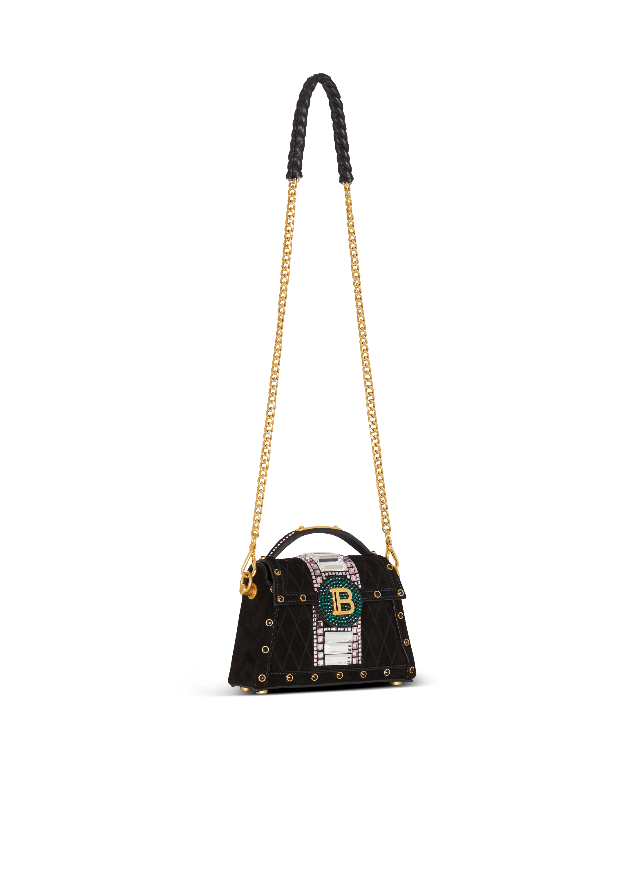 Borsa B-Buzz Dynasty piccola in pelle scamosciata goffrata con motivo griglia e ricami