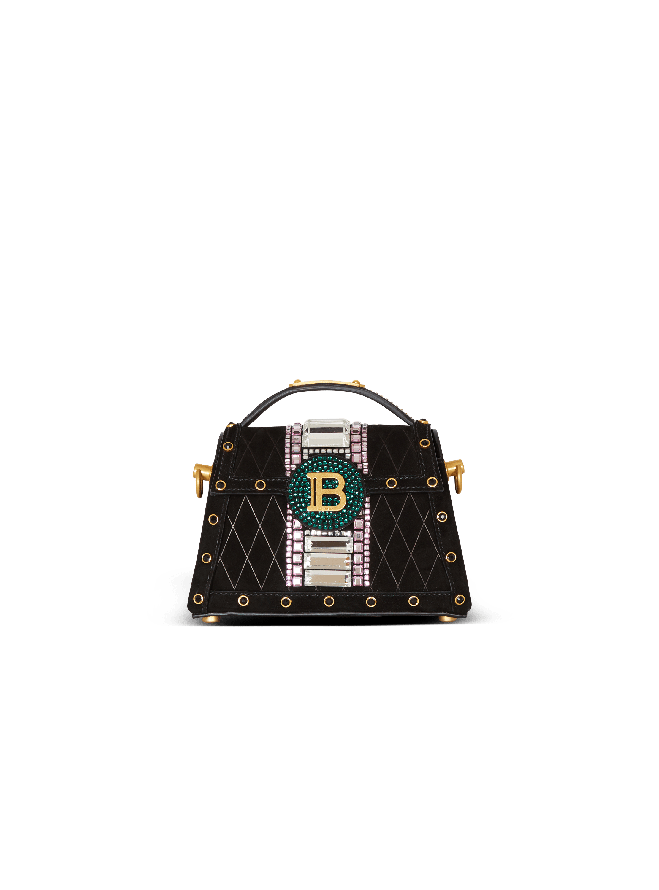 Borsa B-Buzz Dynasty piccola in pelle scamosciata goffrata con motivo griglia e ricami