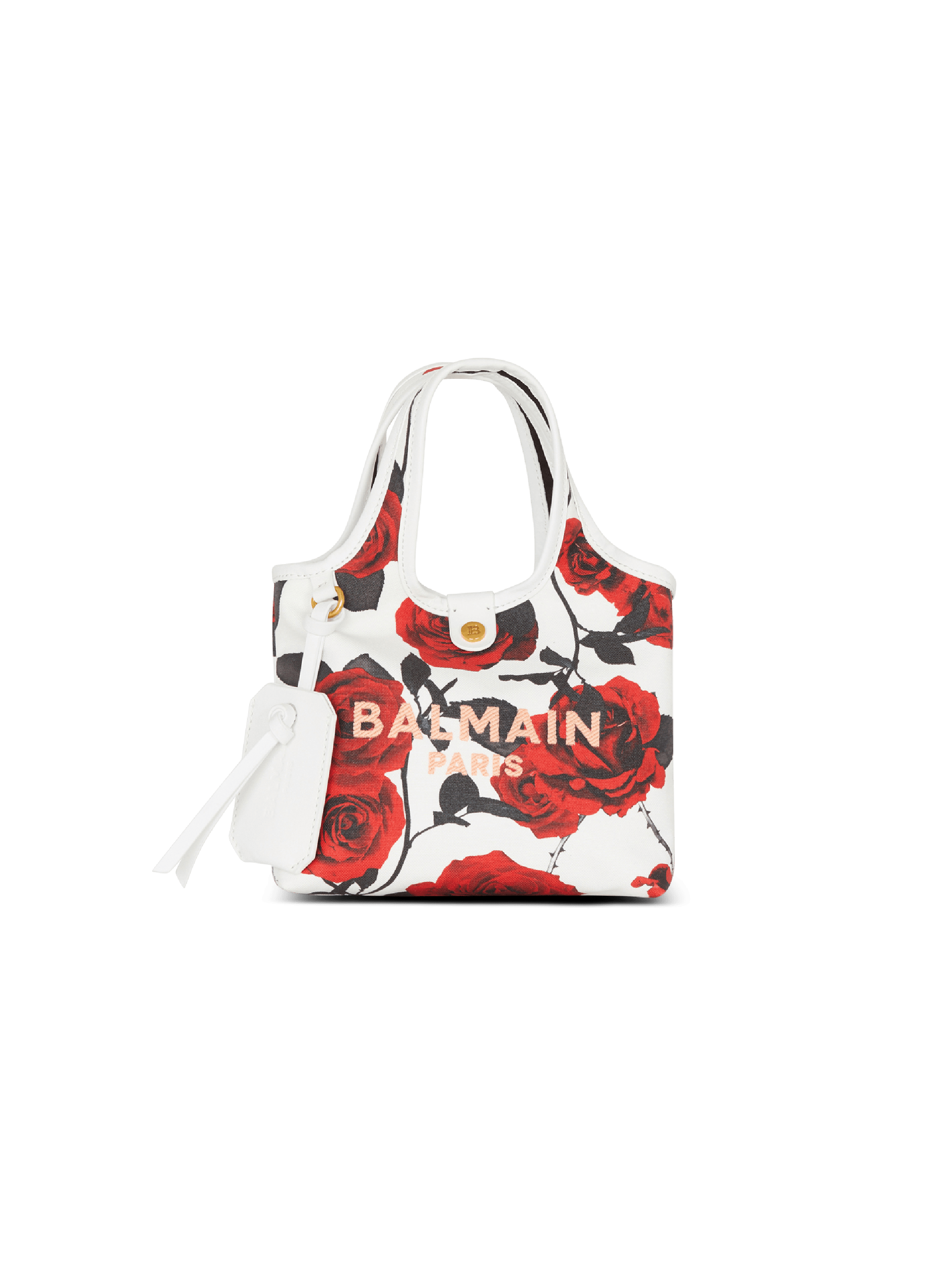 Bolso mini tipo "grocery bag" B-Army de lona y piel con estampado Roses