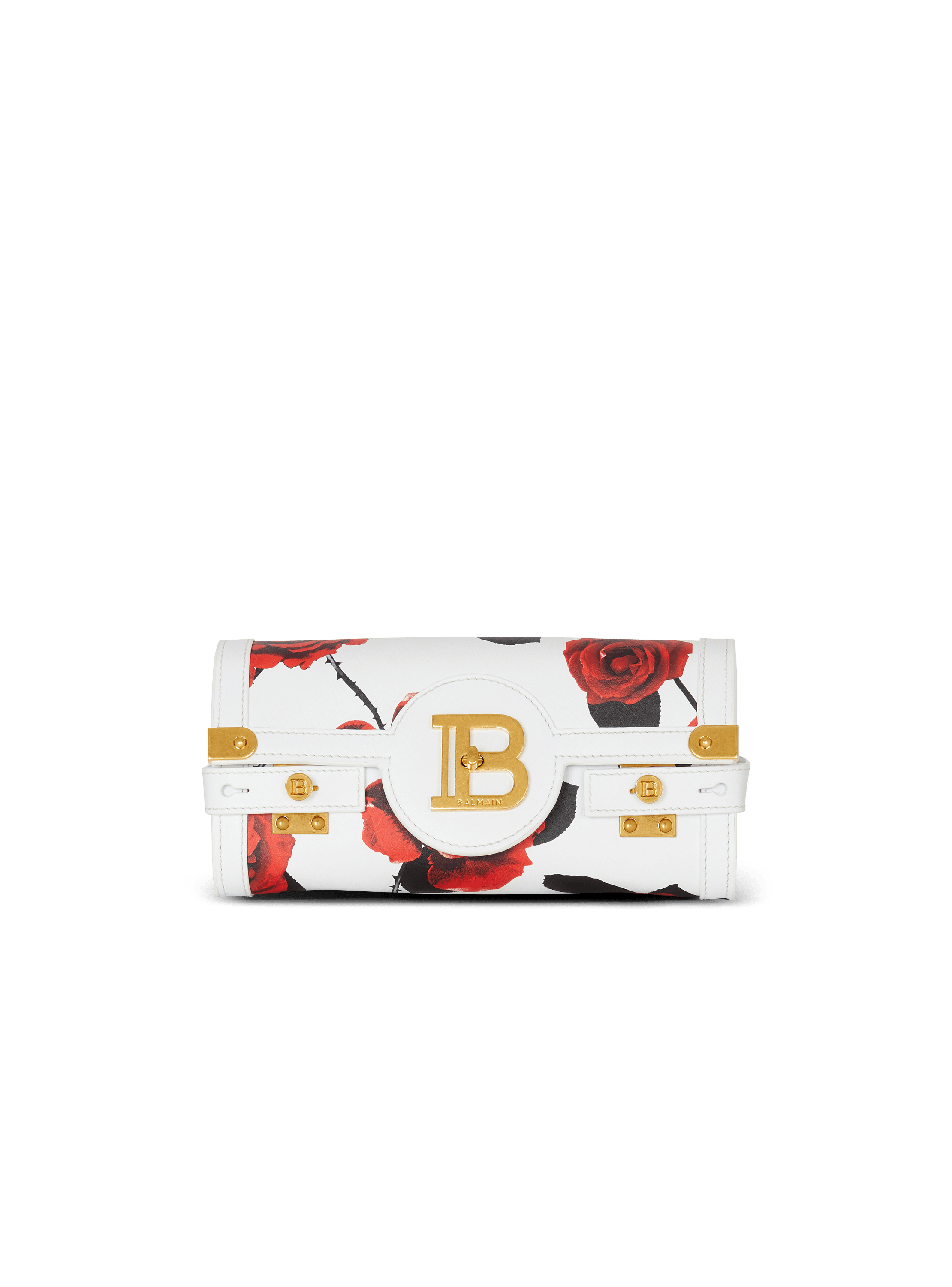 Pochette B-Buzz 23 aus Kalbsleder mit Rosen-Print und eingeprägtem Grid-Muster