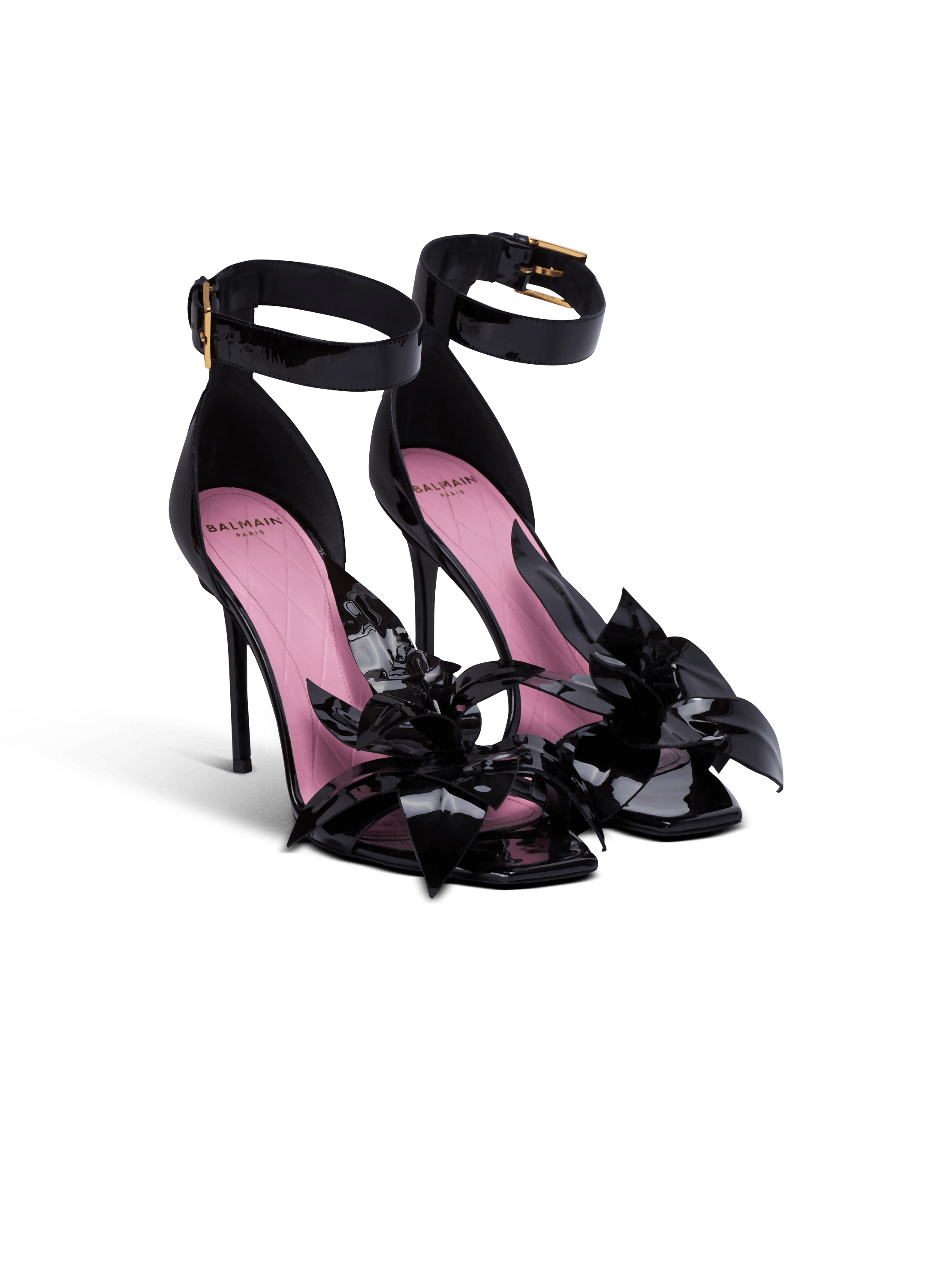 Escarpins Ruby en cuir verni a fleur noir Femme BALMAIN