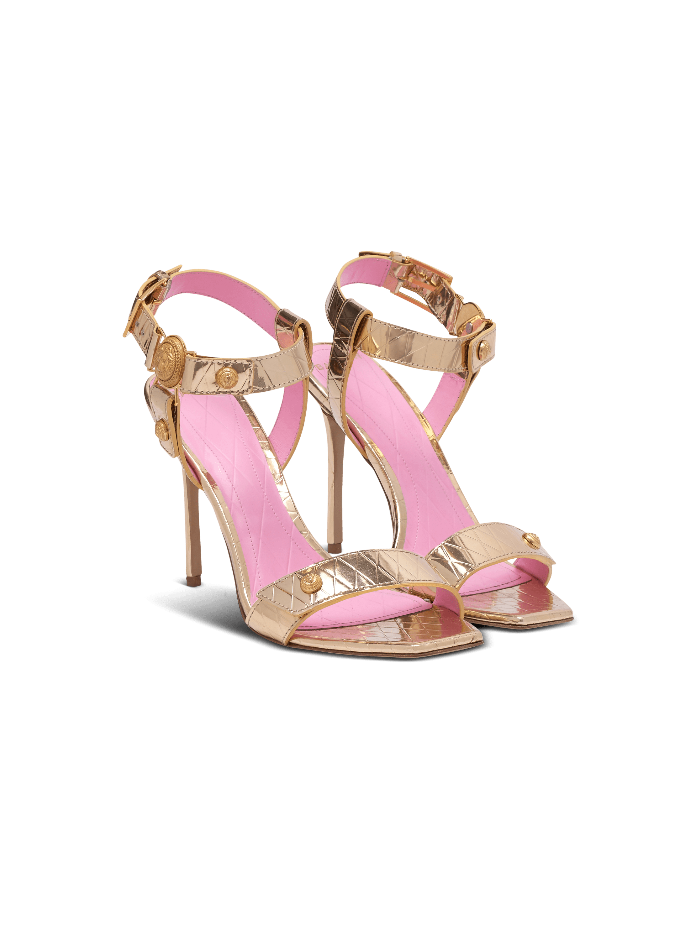 Heeled Eva sandals in mirrored leather