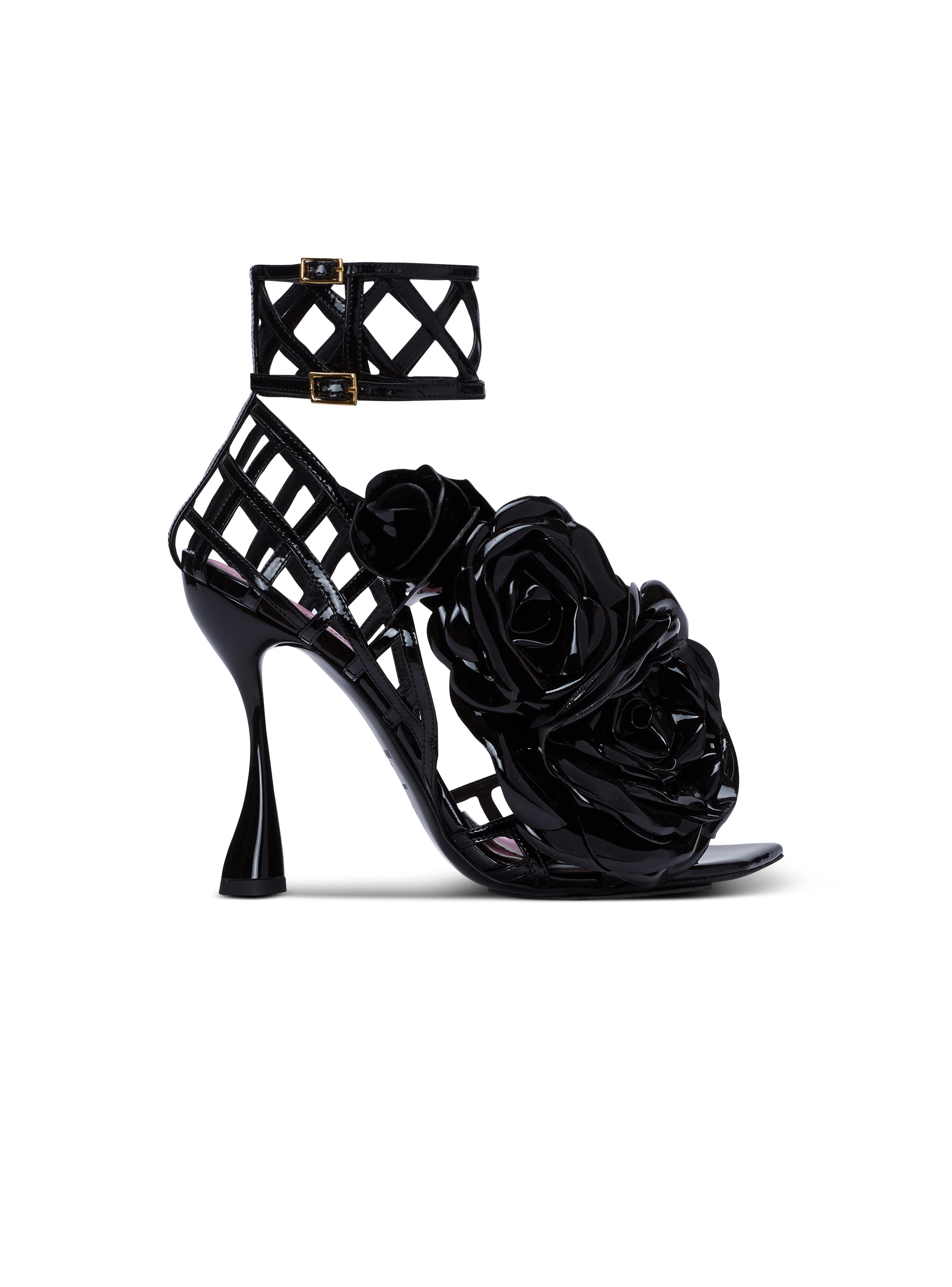 Patent leather Eden sandals with openwork grid and flowers Women