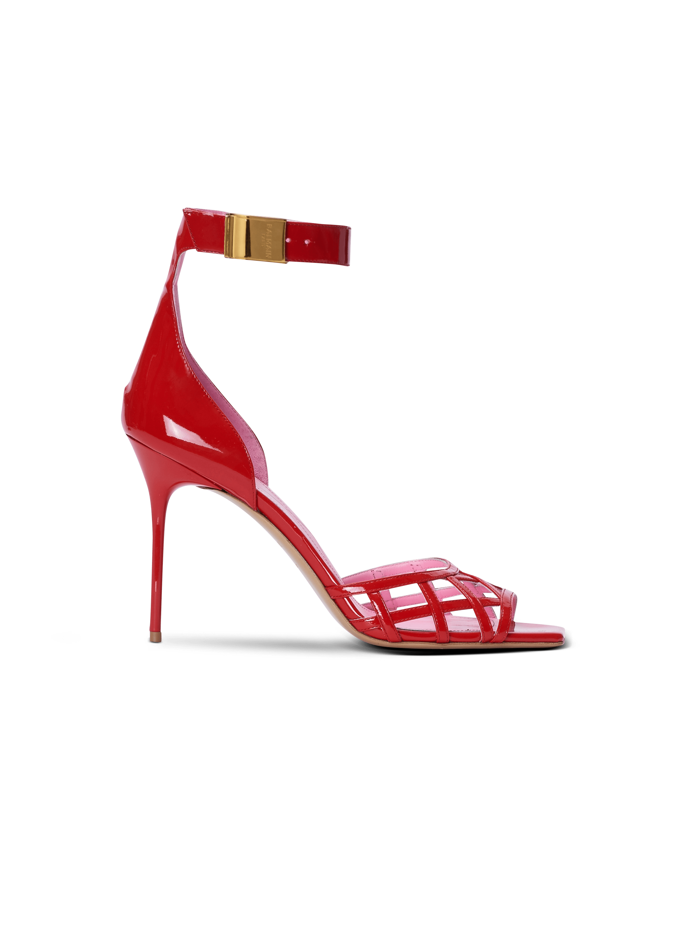 Patent leather Uma sandals with openwork grid, red, hi-res