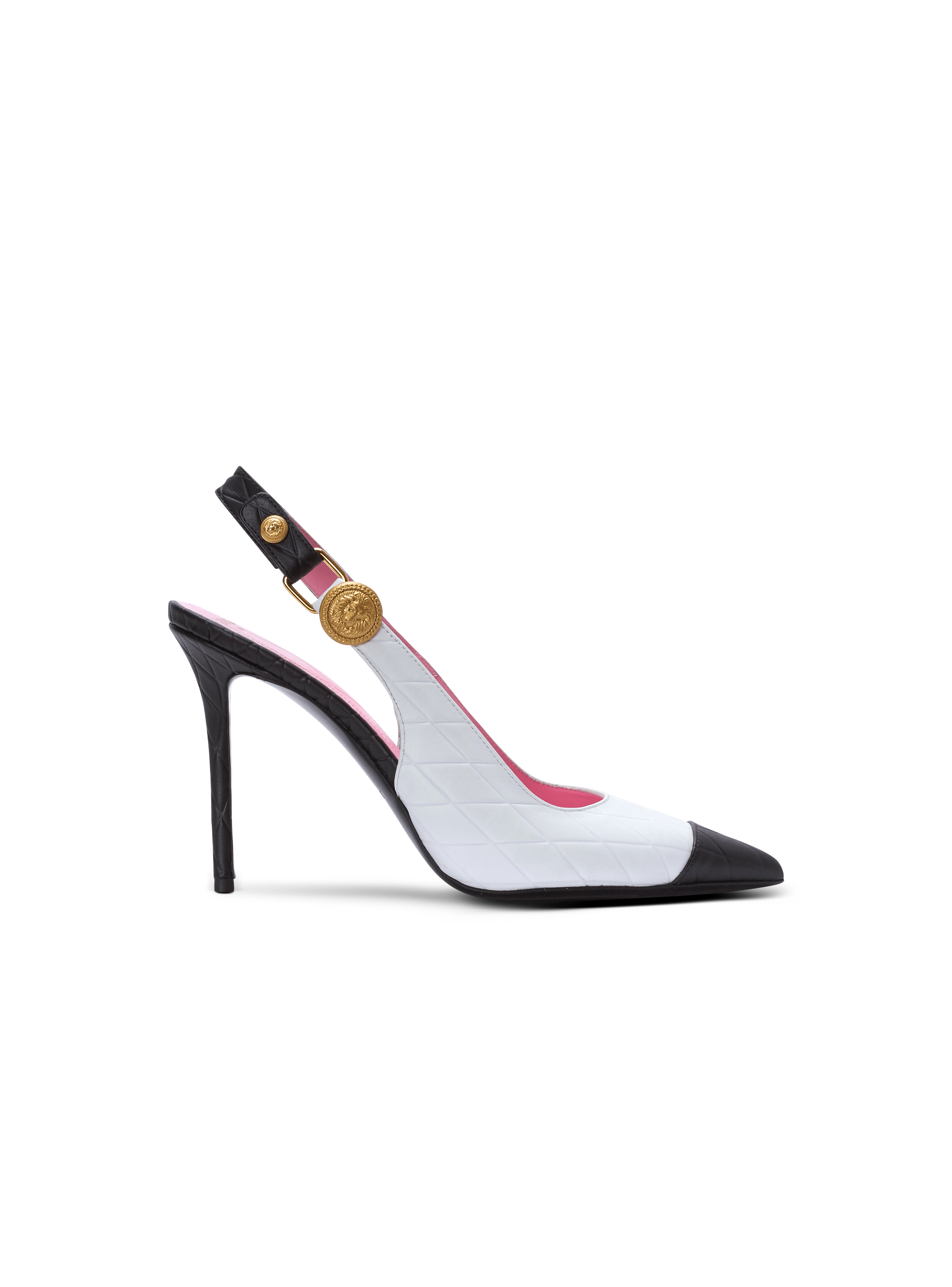 Zapatos de tacón de dos colores Eva de piel de becerro con motivo Grid repujado, blanco, hi-res