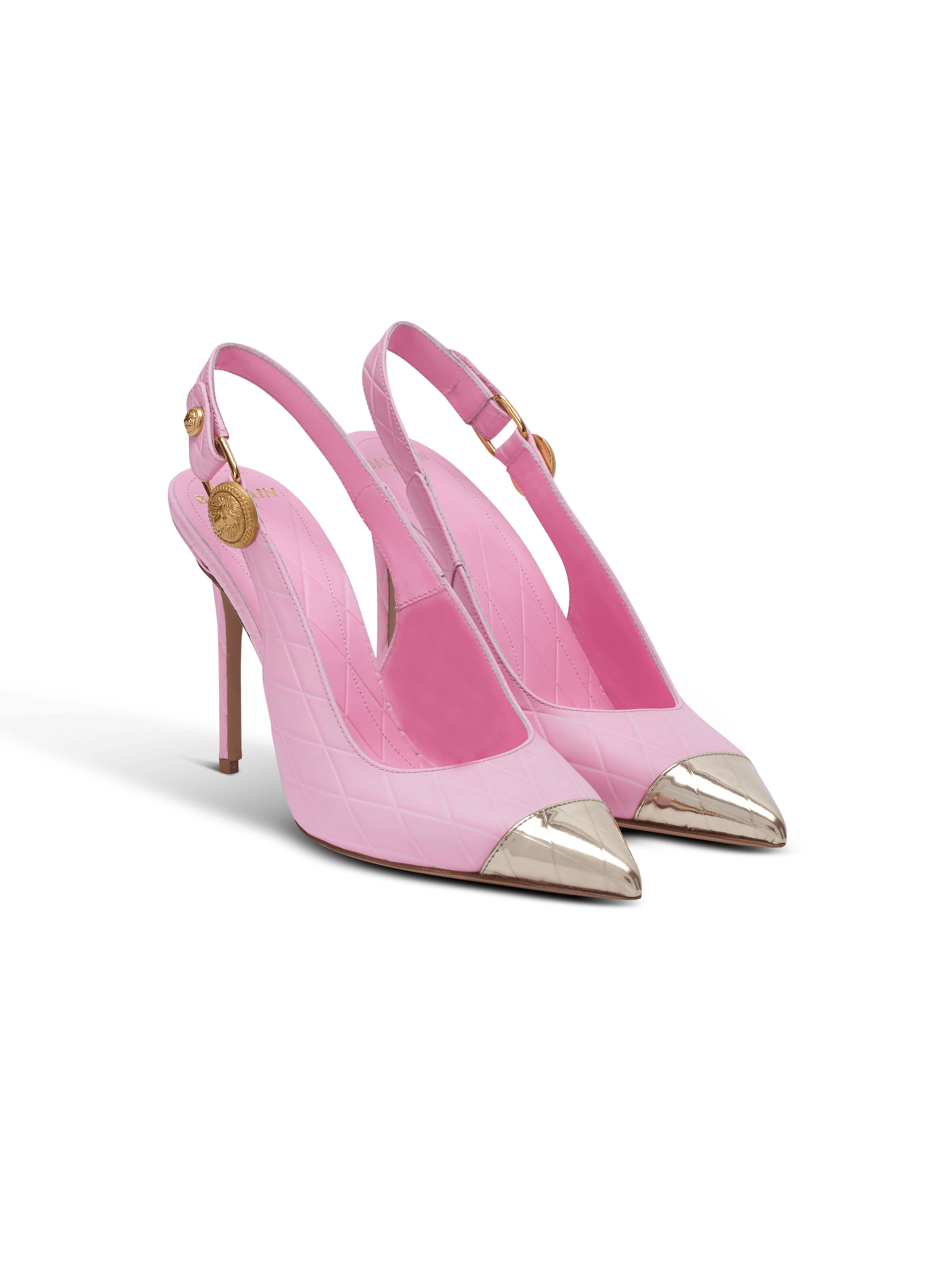 Eva pumps in Grid embossed calfskin leather pink Women BALMAIN