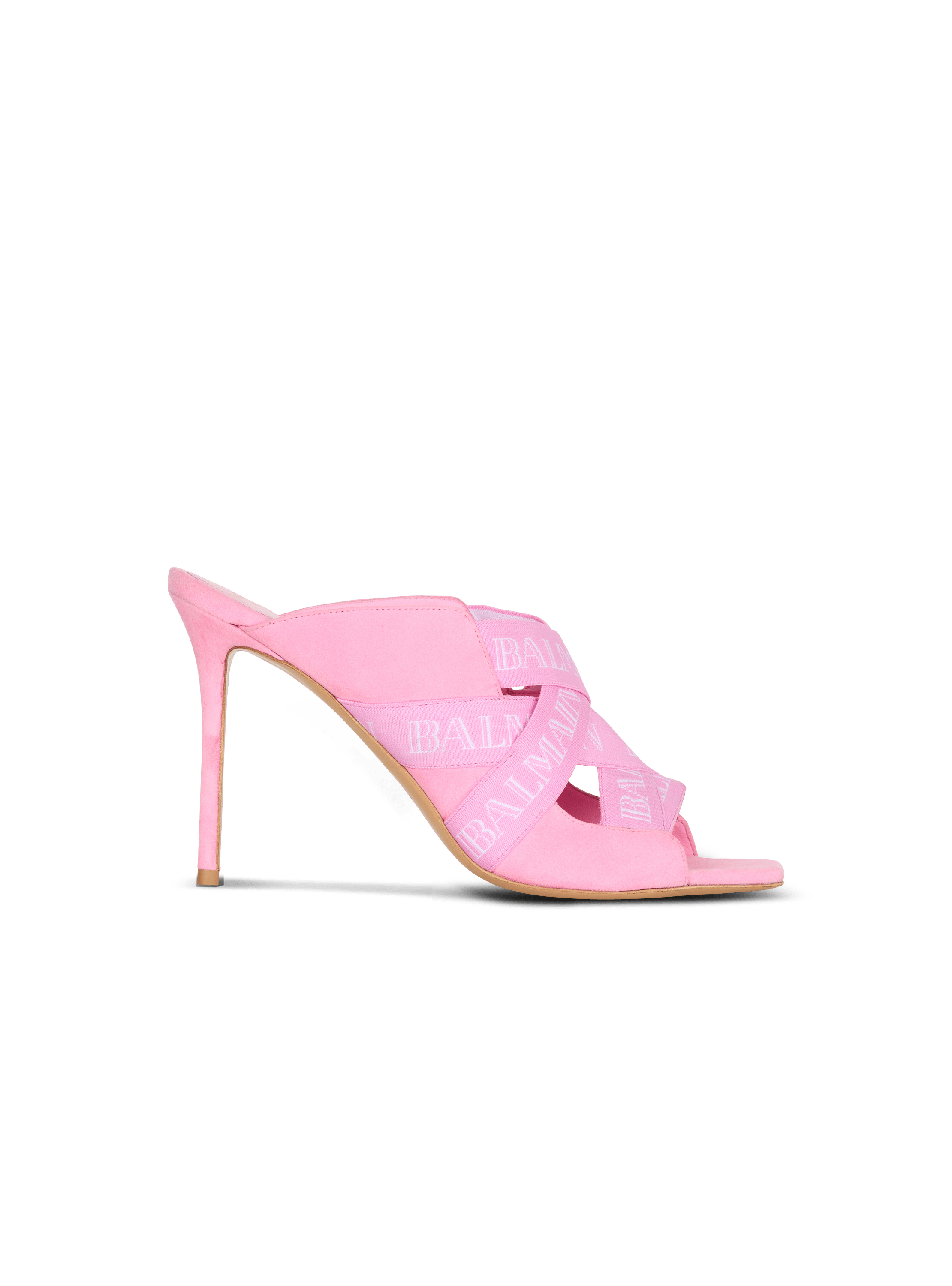 Ruby mules with Vintage Balmain straps, pink, hi-res