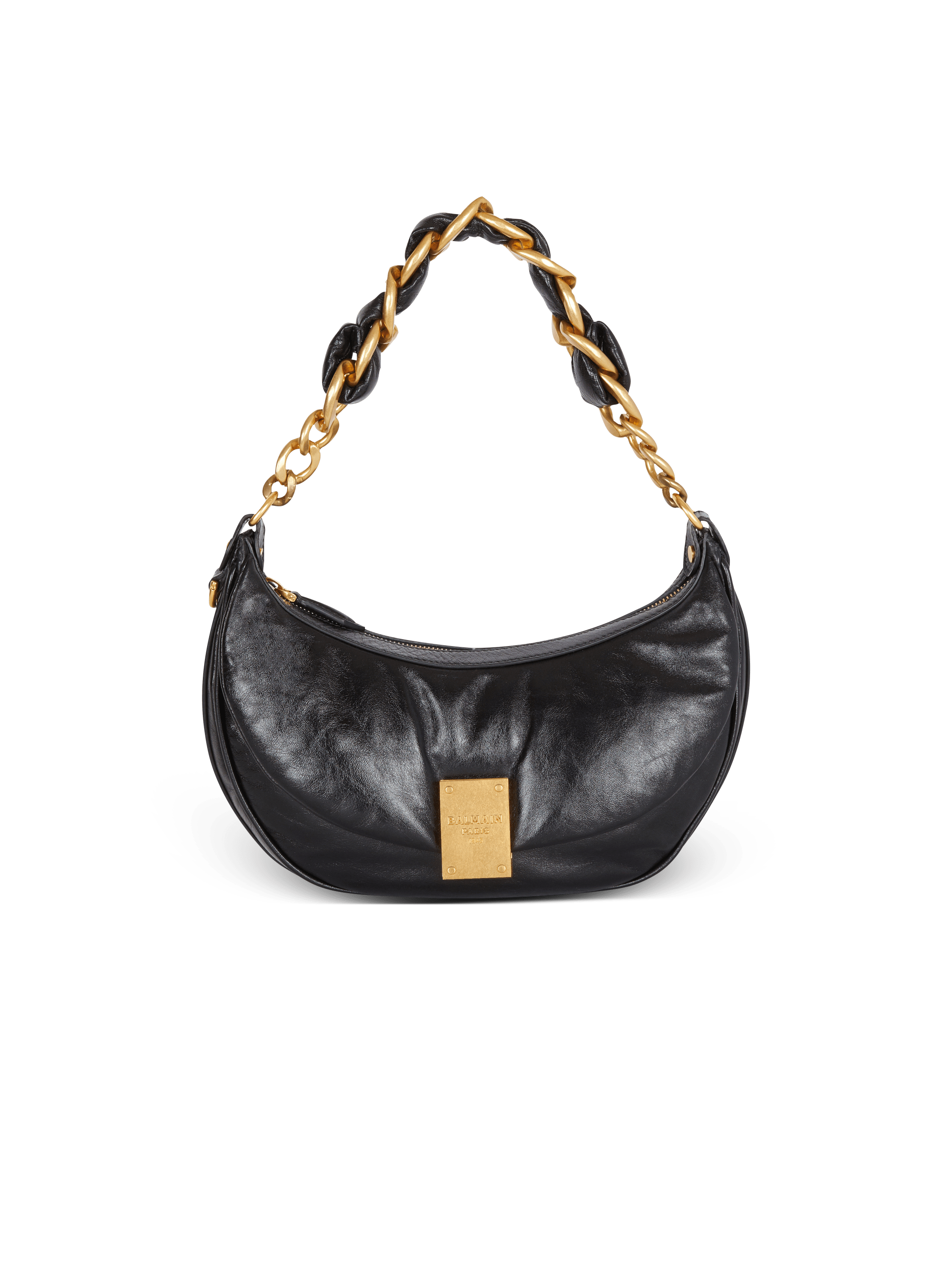 1945 Soft Hobo bag in crinkled leather black - Women | BALMAIN