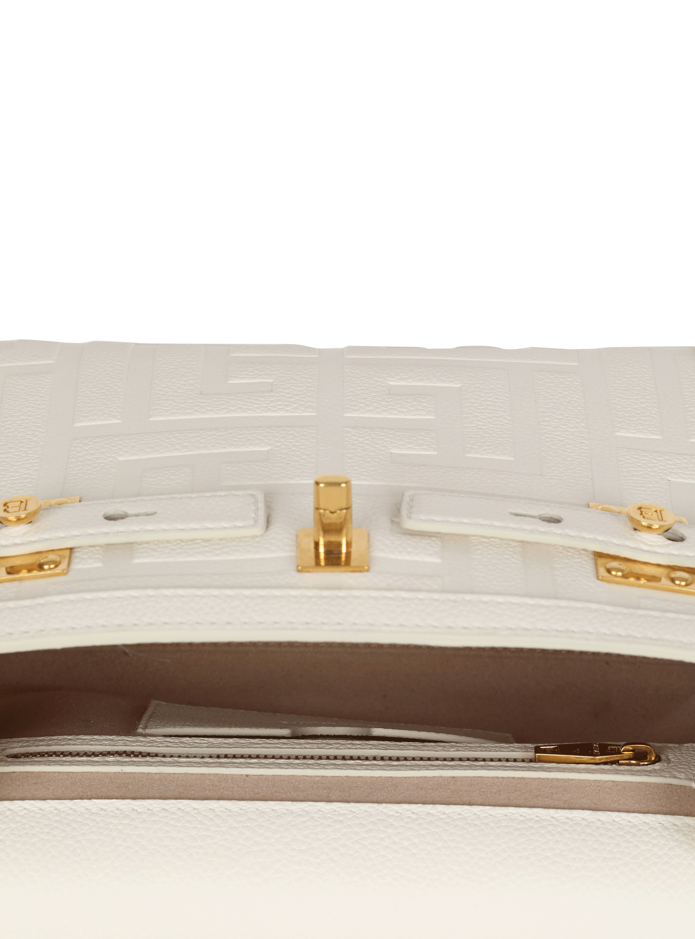 B-Buzz 23 monogram grained leather bag beige - Women | BALMAIN