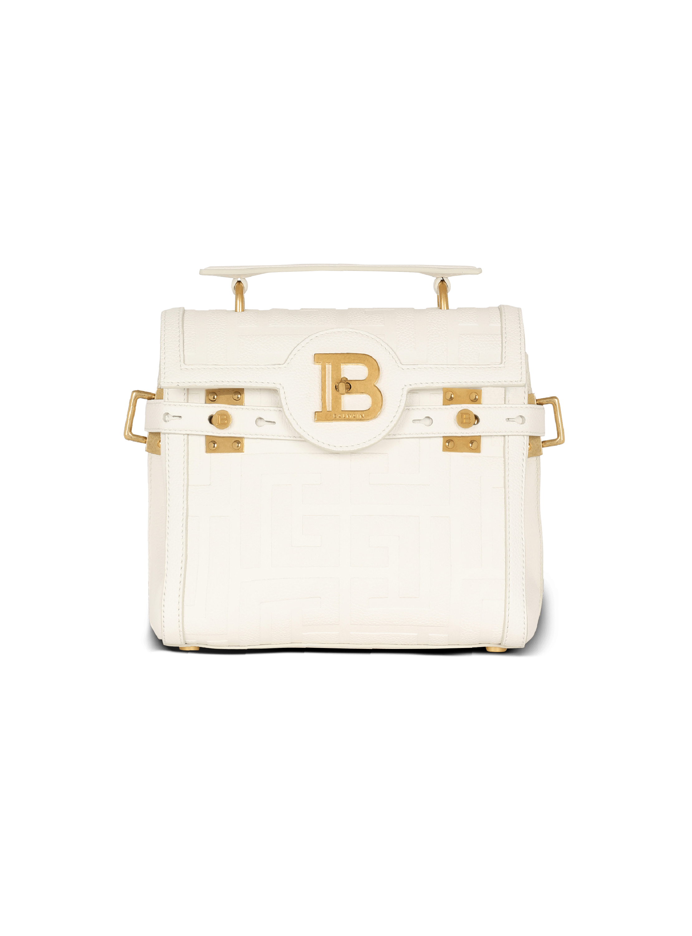B-Buzz 23 monogram grained leather bag beige - Women | BALMAIN