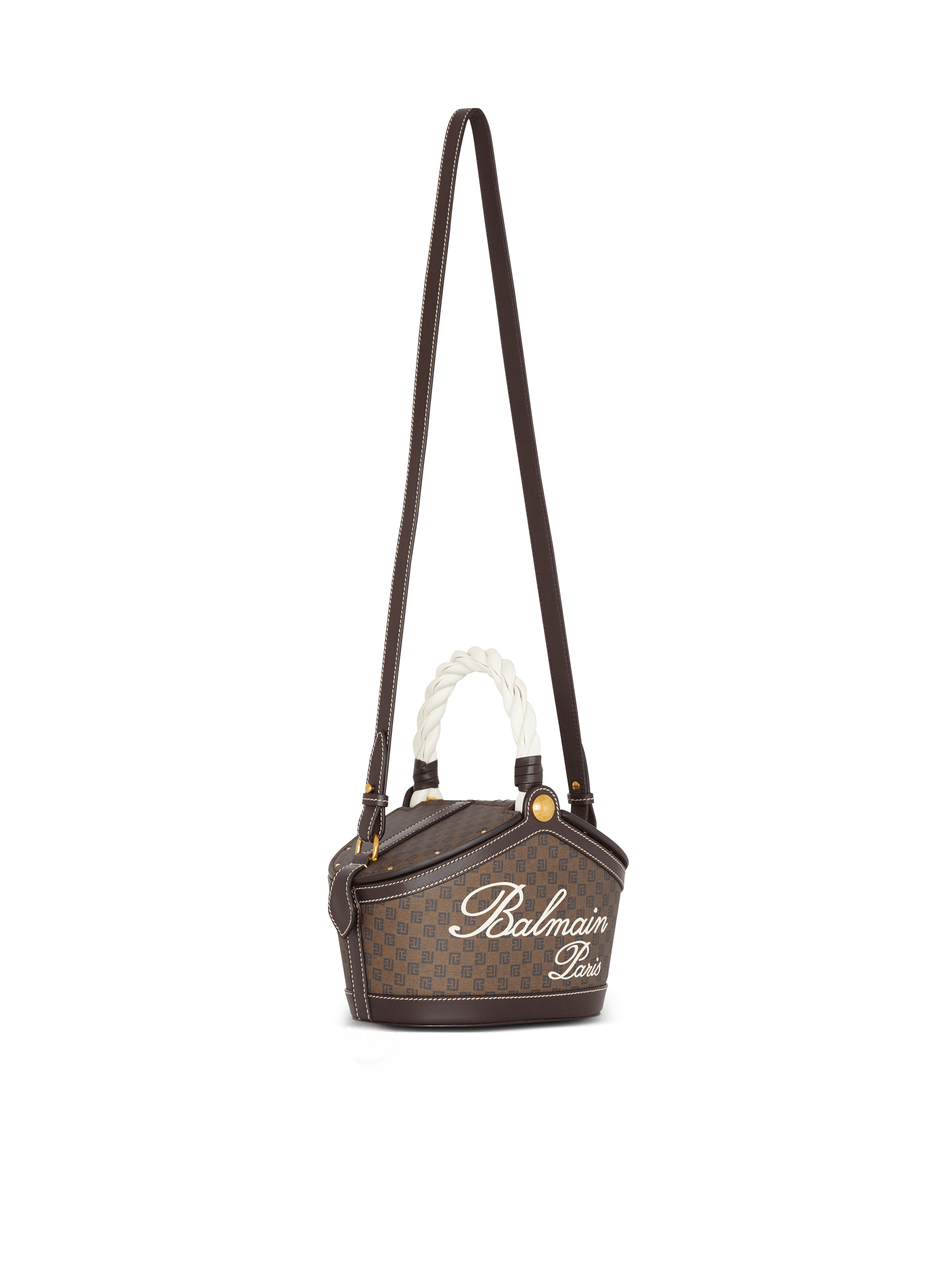 Borsa a secchiello in tela monogramma e pelle 