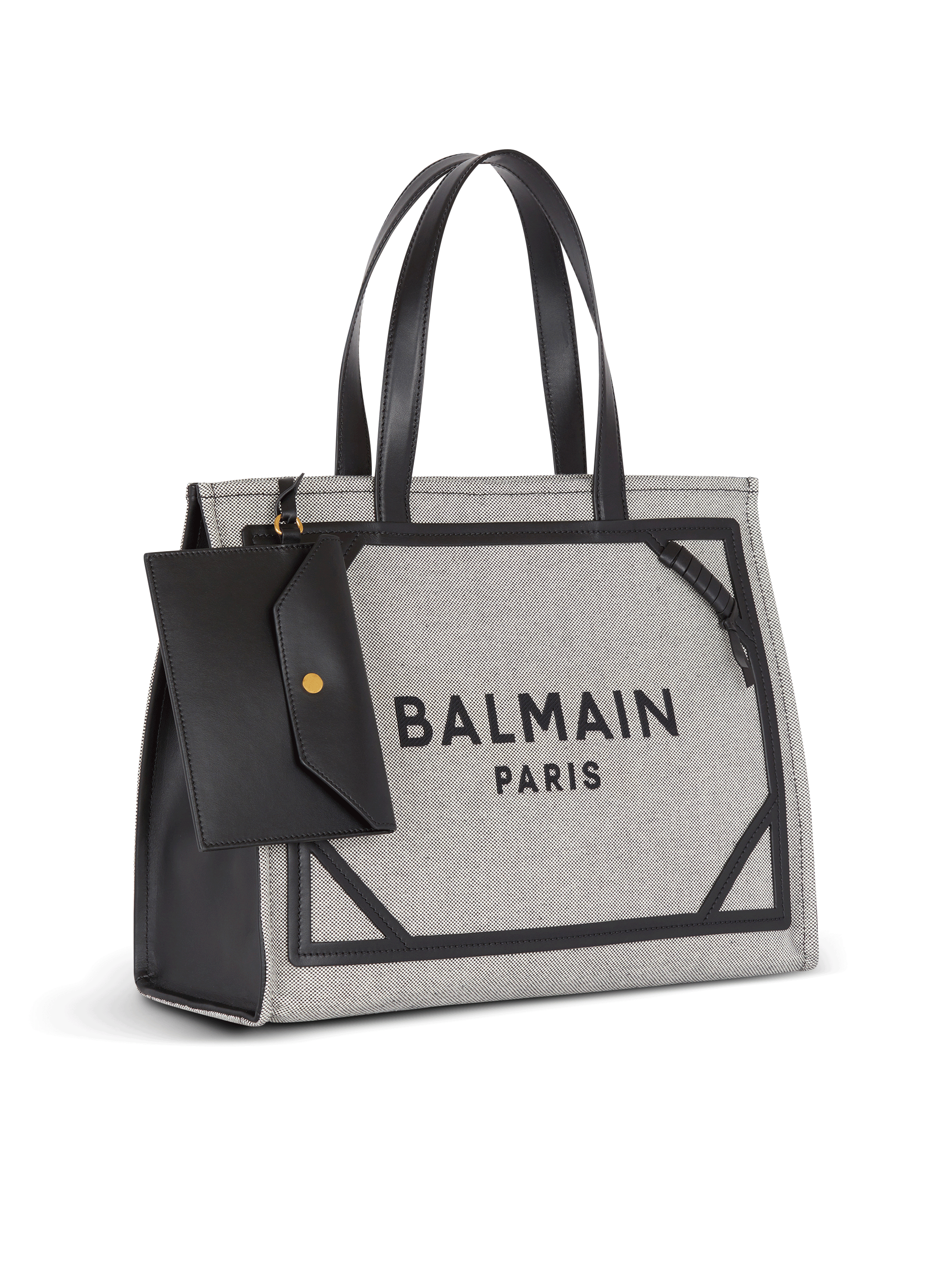 B-Army 42 canvas and smooth leather tote bag black - Women | BALMAIN