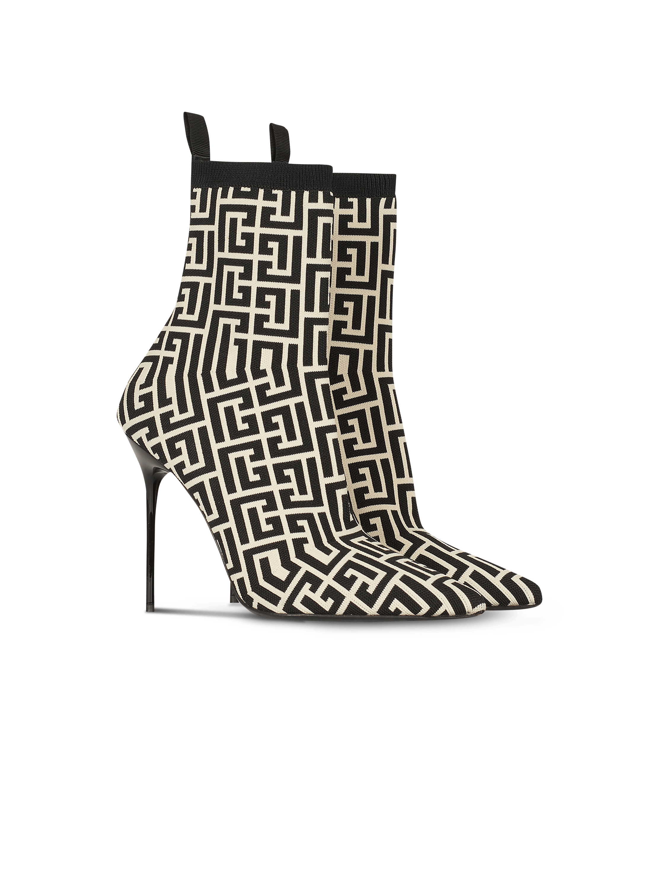 Bottines Skye en maille stretch bicolores à monogramme Balmain