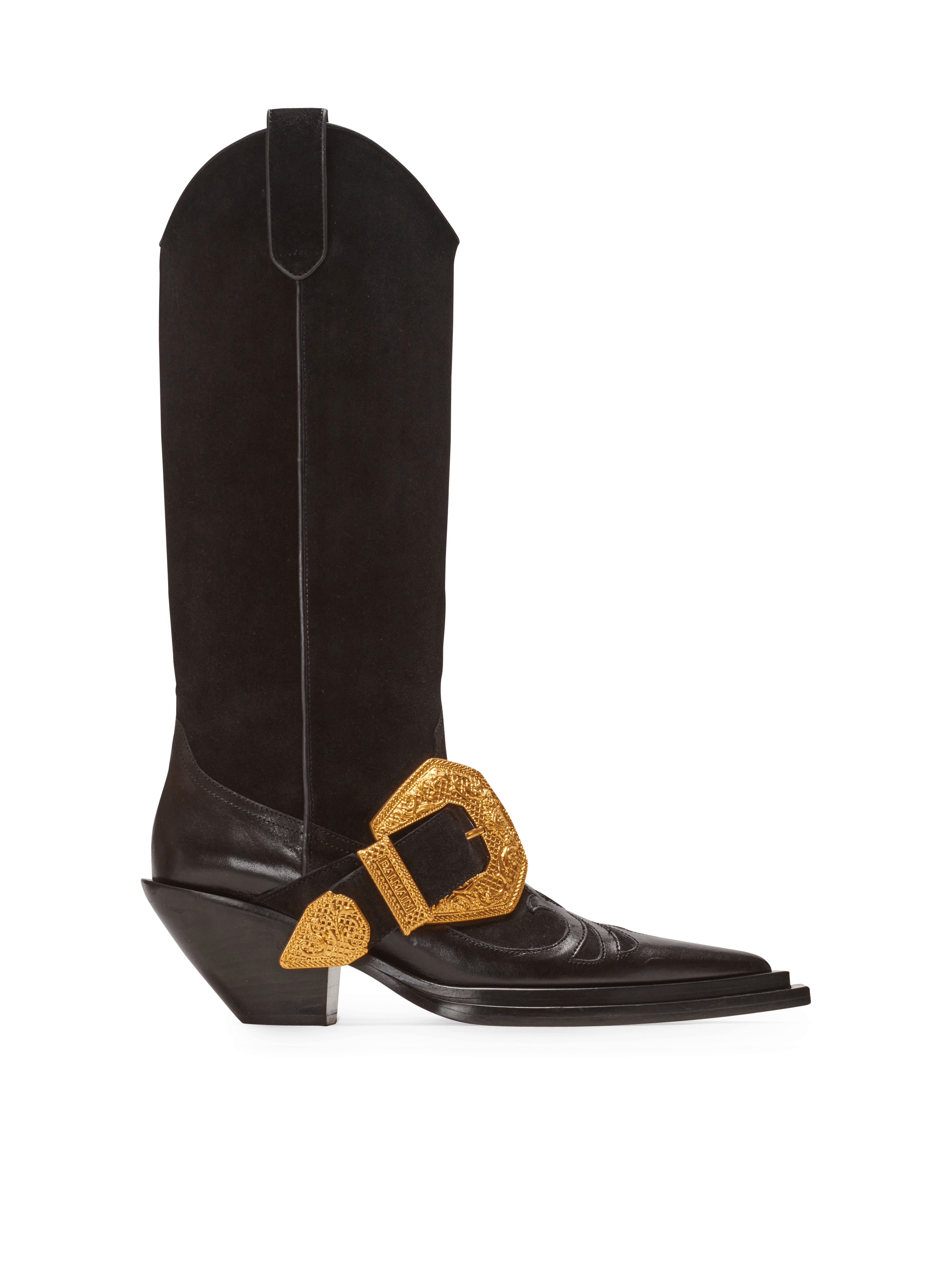 Dan Western suede leather boots, black, hi-res