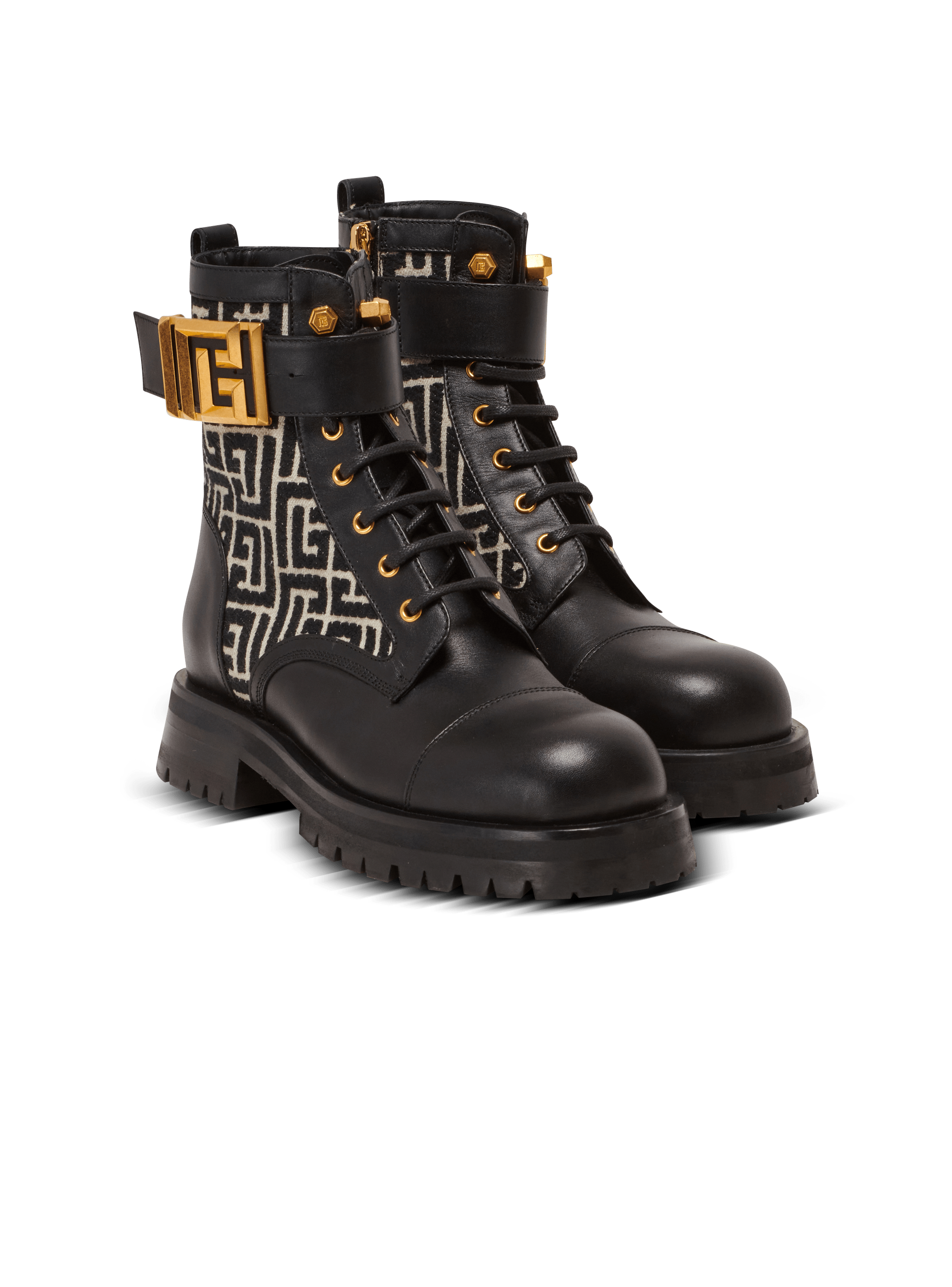 Ranger-Stiefeletten Charlie aus Leder mit Jacquard-Monogramm