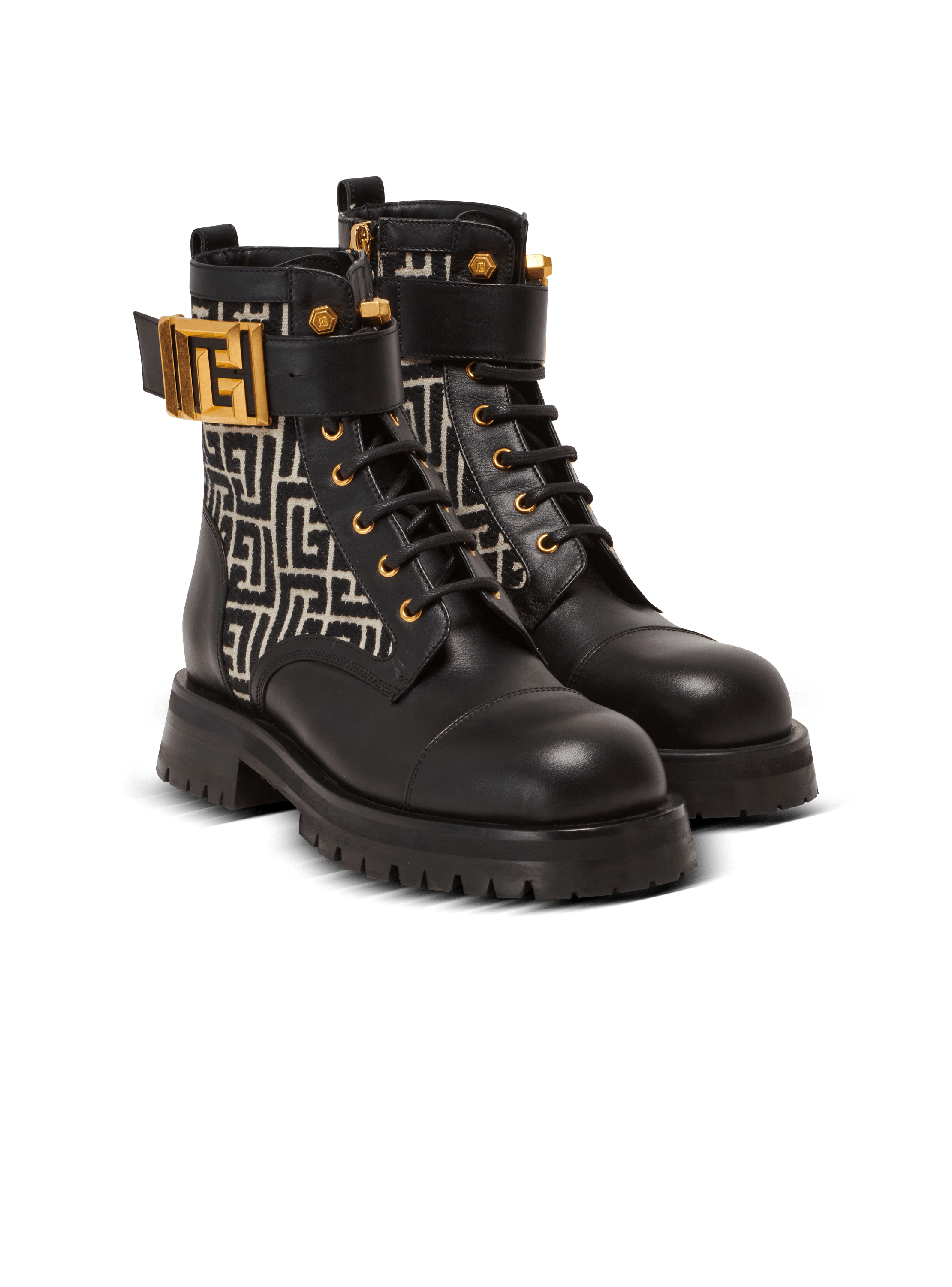 Charlie monogram jacquard and leather ranger boots